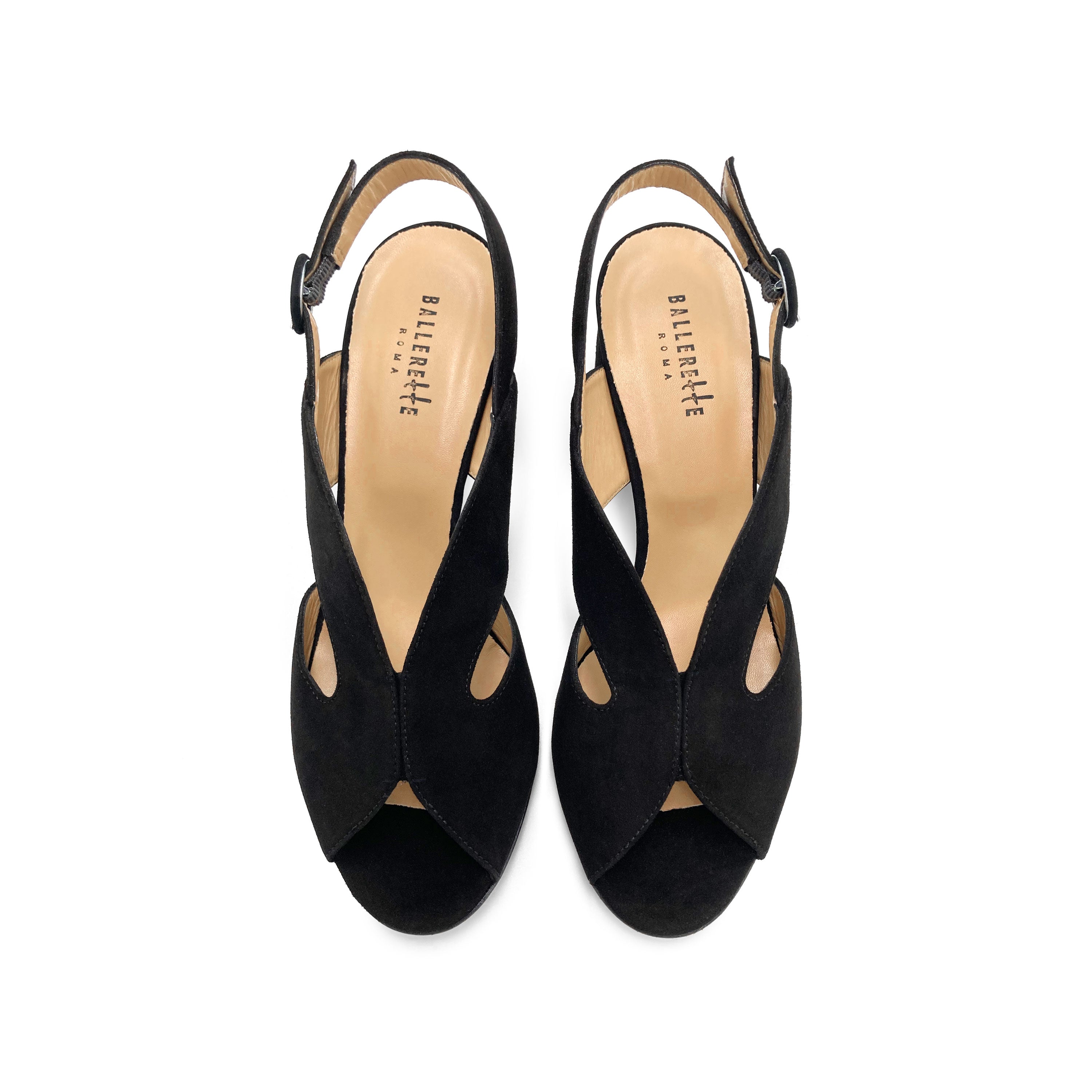 Chaussures slingback open toe en daim noir à talon