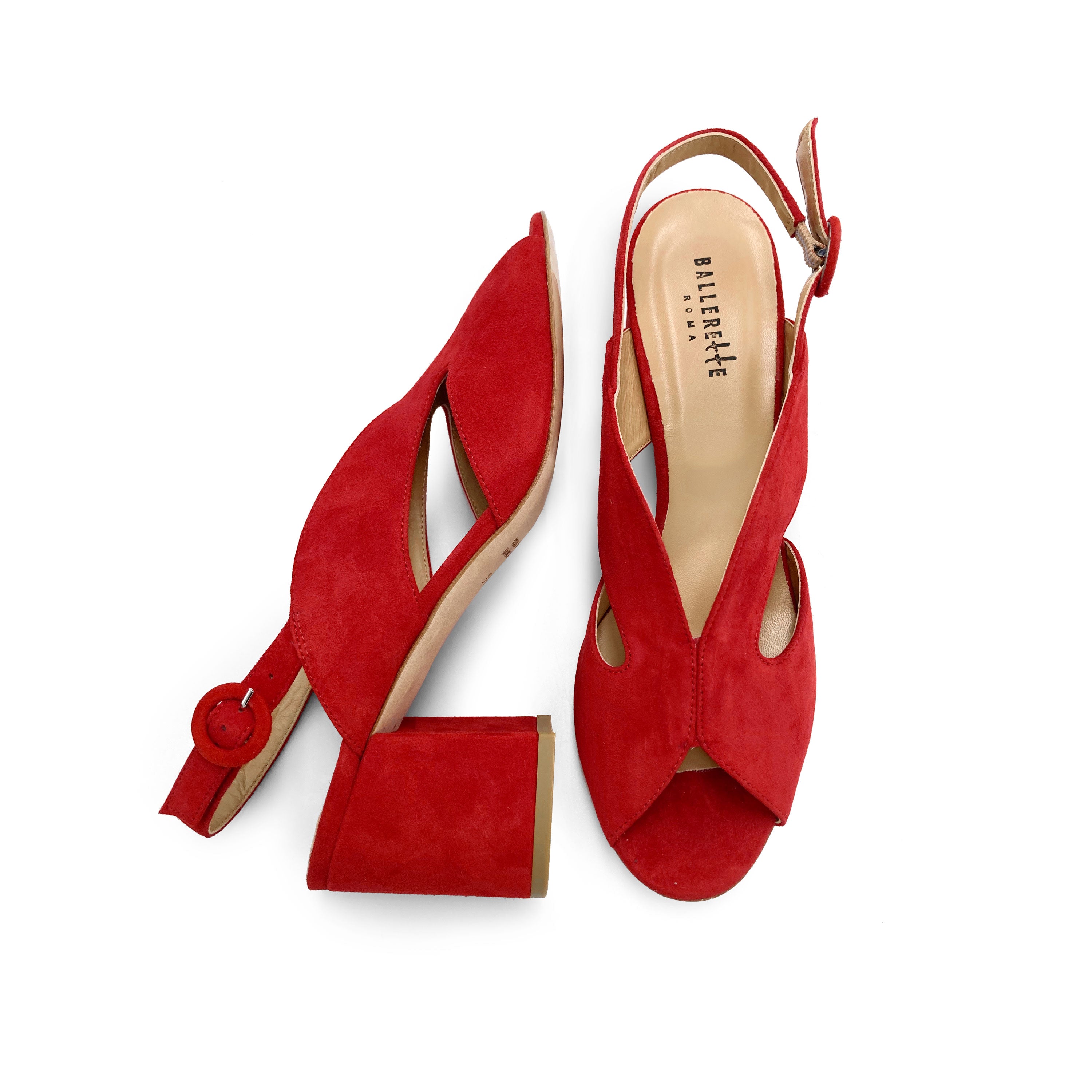Chaussures slingback open toe en daim rouge à talon