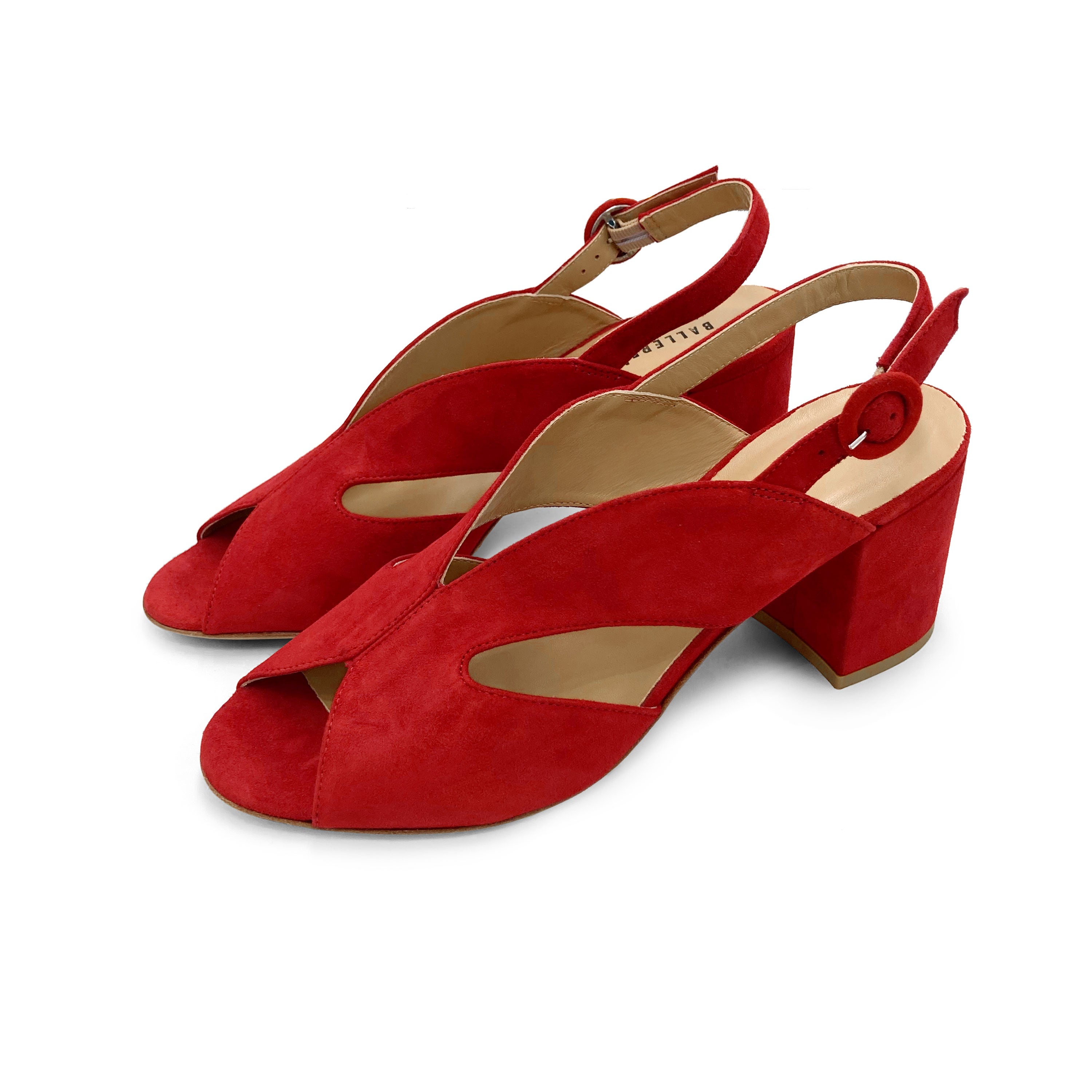 Chaussures slingback open toe en daim rouge à talon