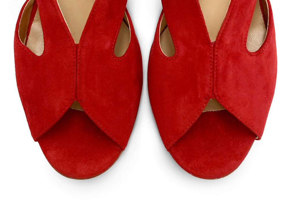 Chaussures slingback open toe en daim rouge à talon