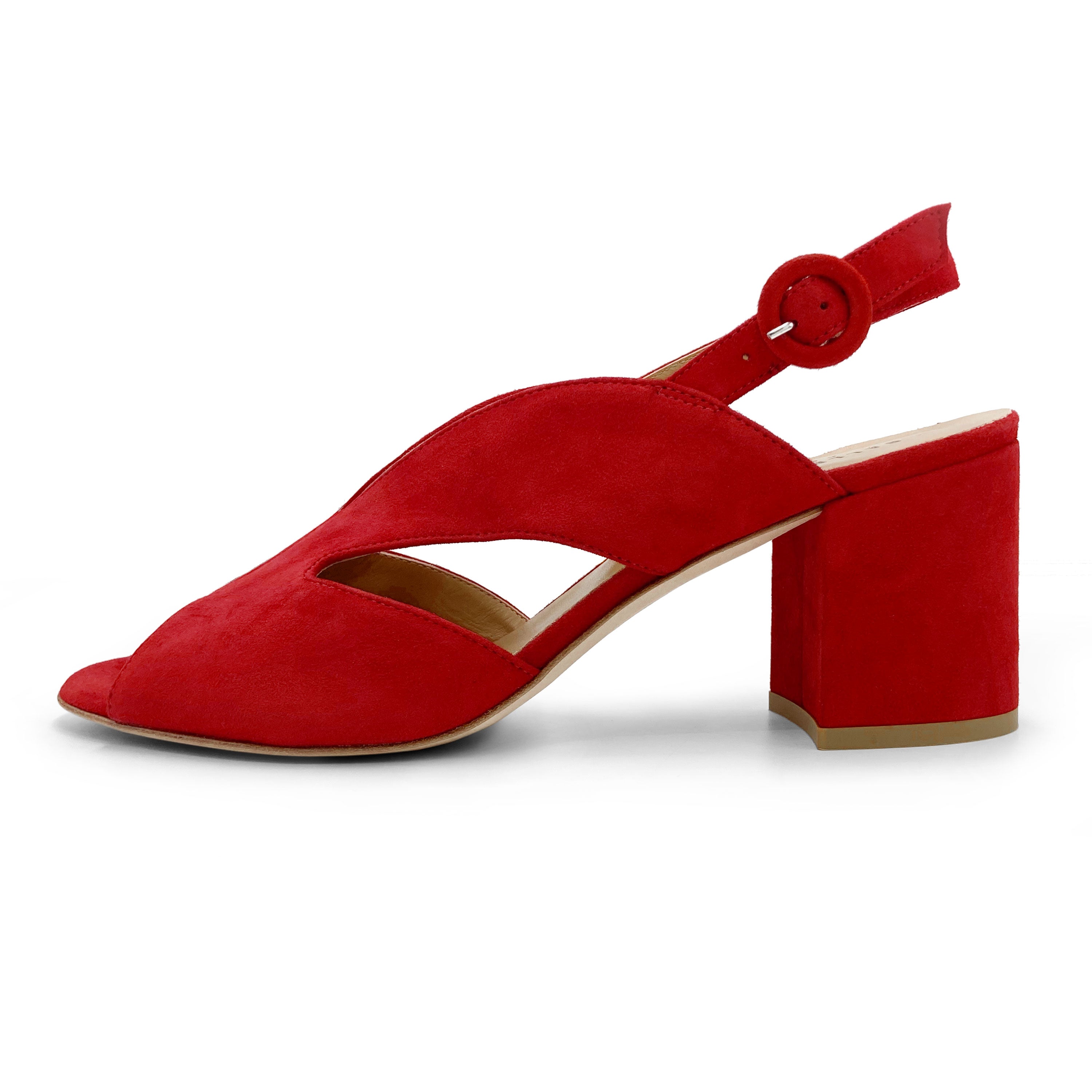 Chaussures slingback open toe en daim rouge à talon