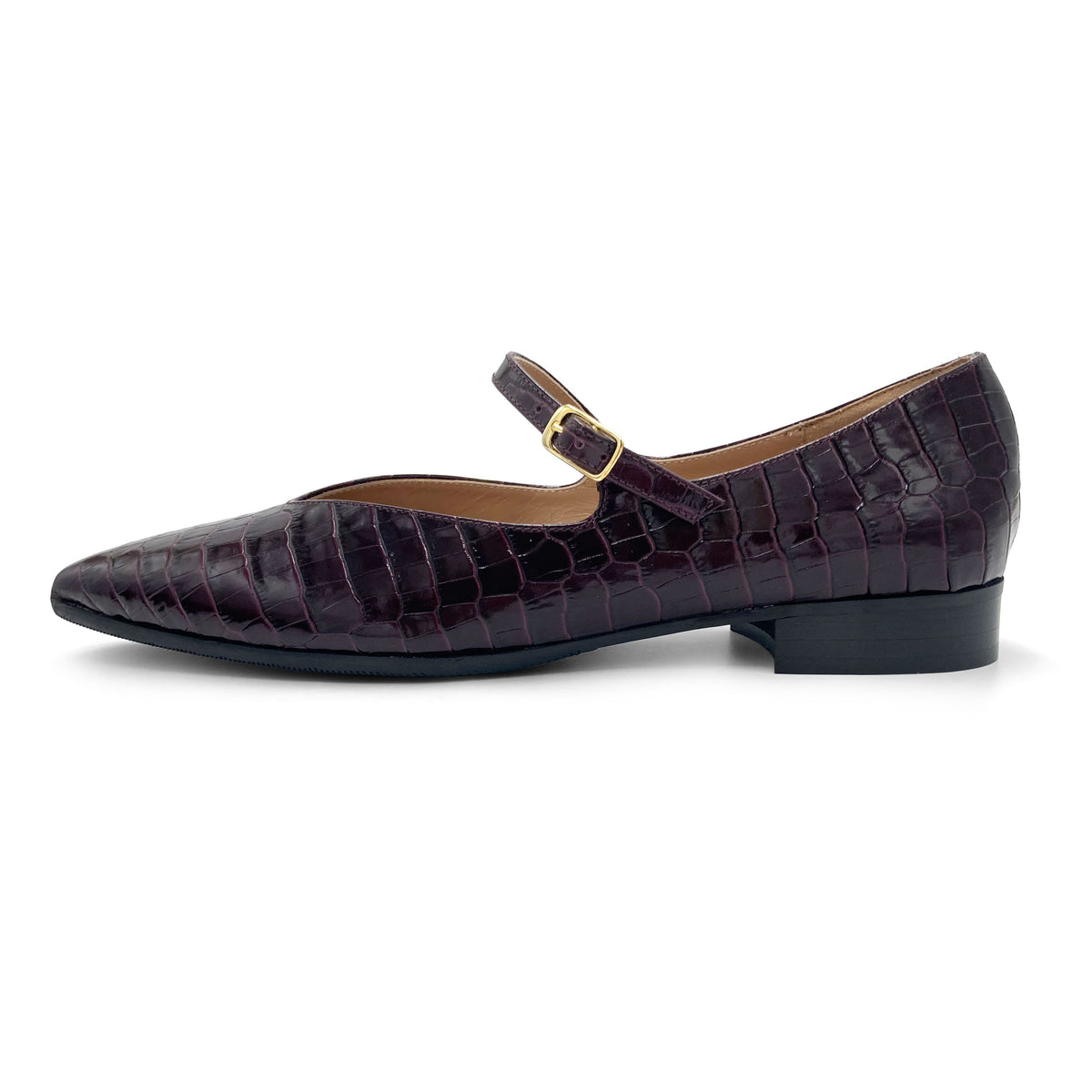 Bordeaux leather crocodile-print ballet flats