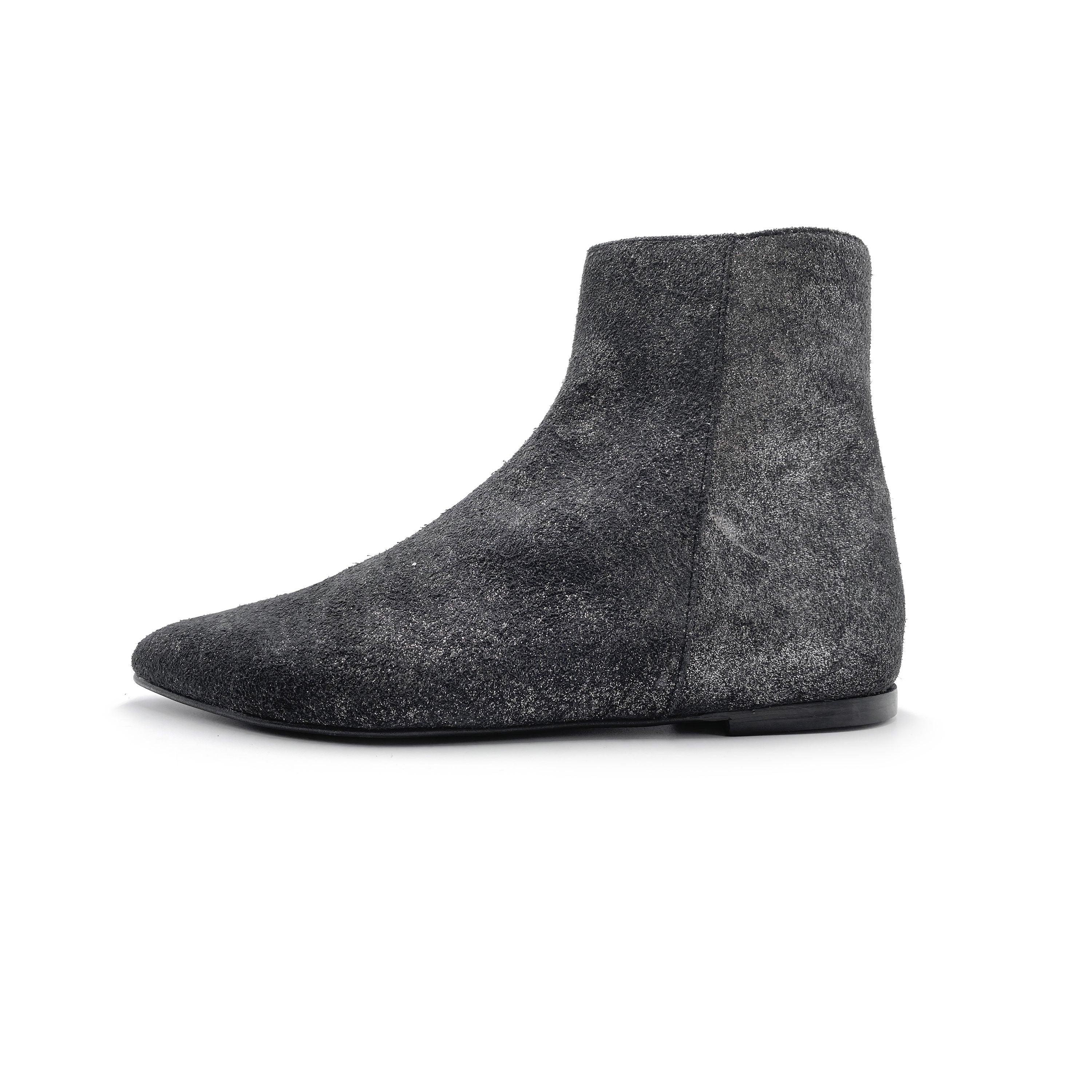 Black glittery suede boots with hidden wedge heel