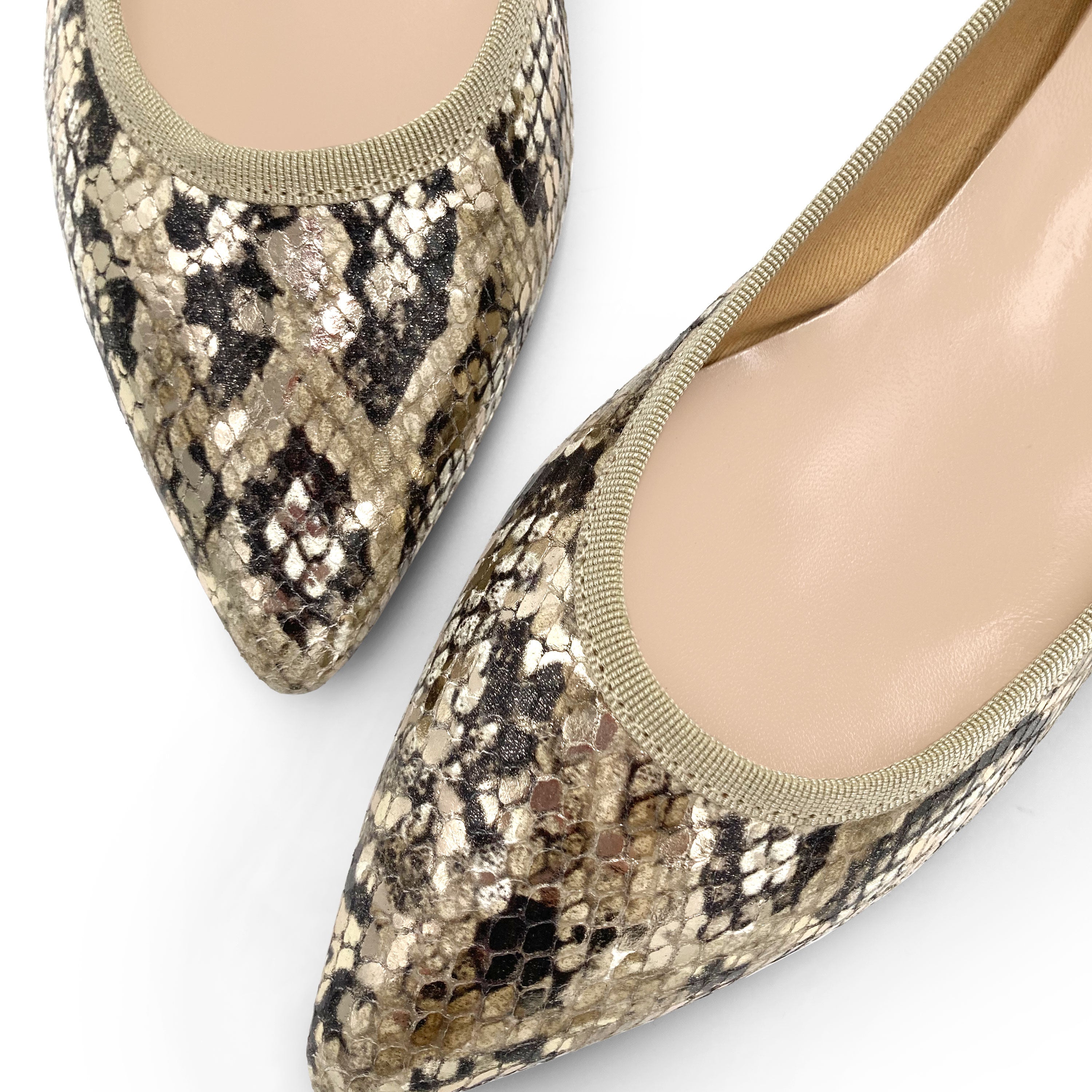 Snake print leather pointed toe ballet flats