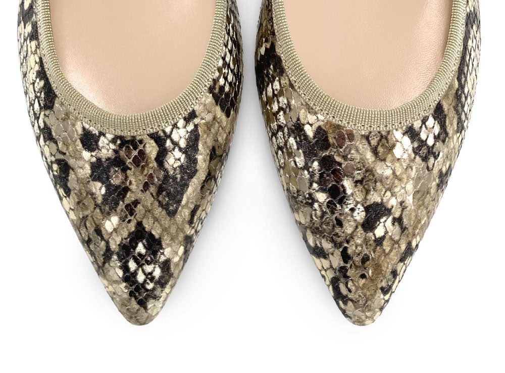 Snake print leather pointed toe ballet flats