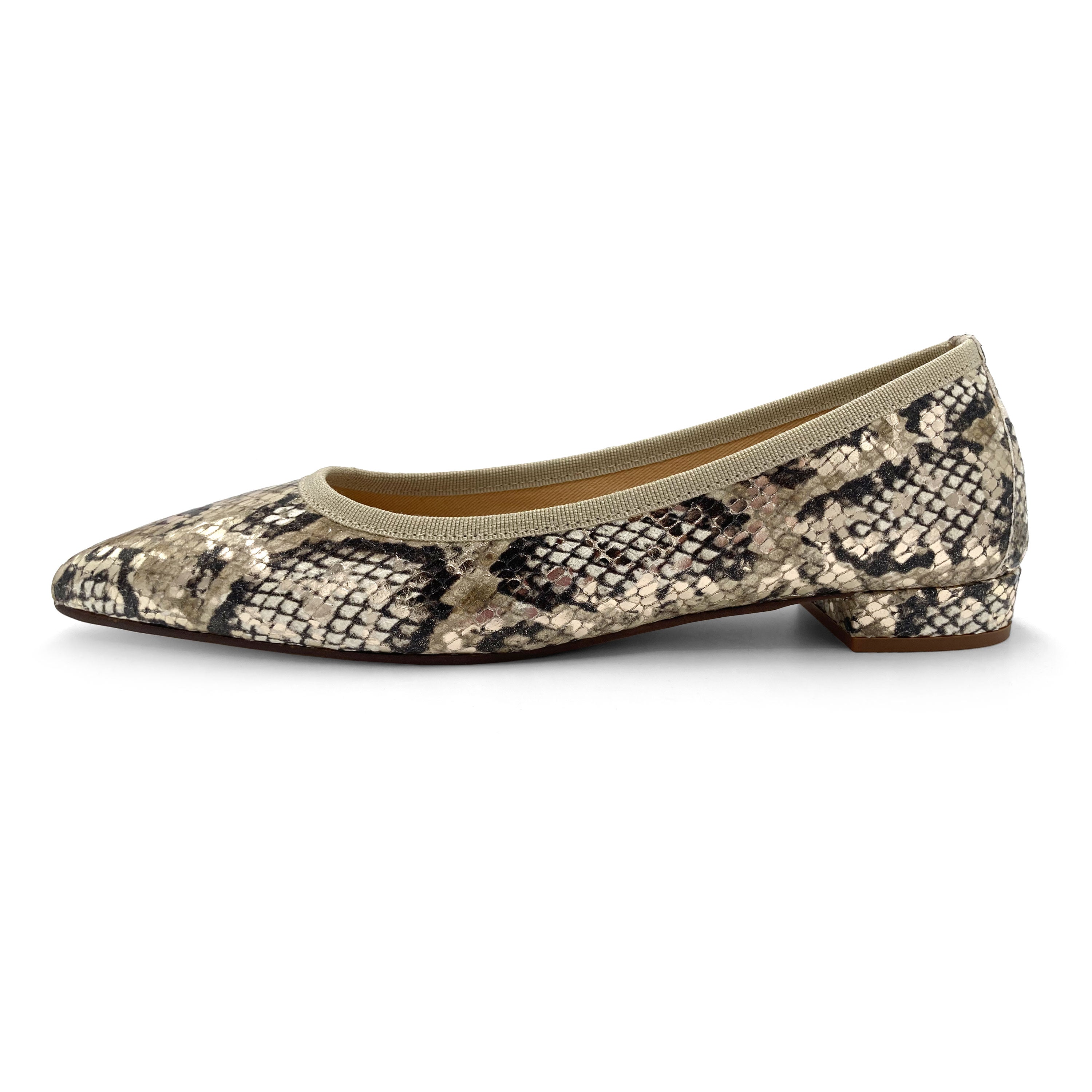 Snake print leather pointed toe ballet flats
