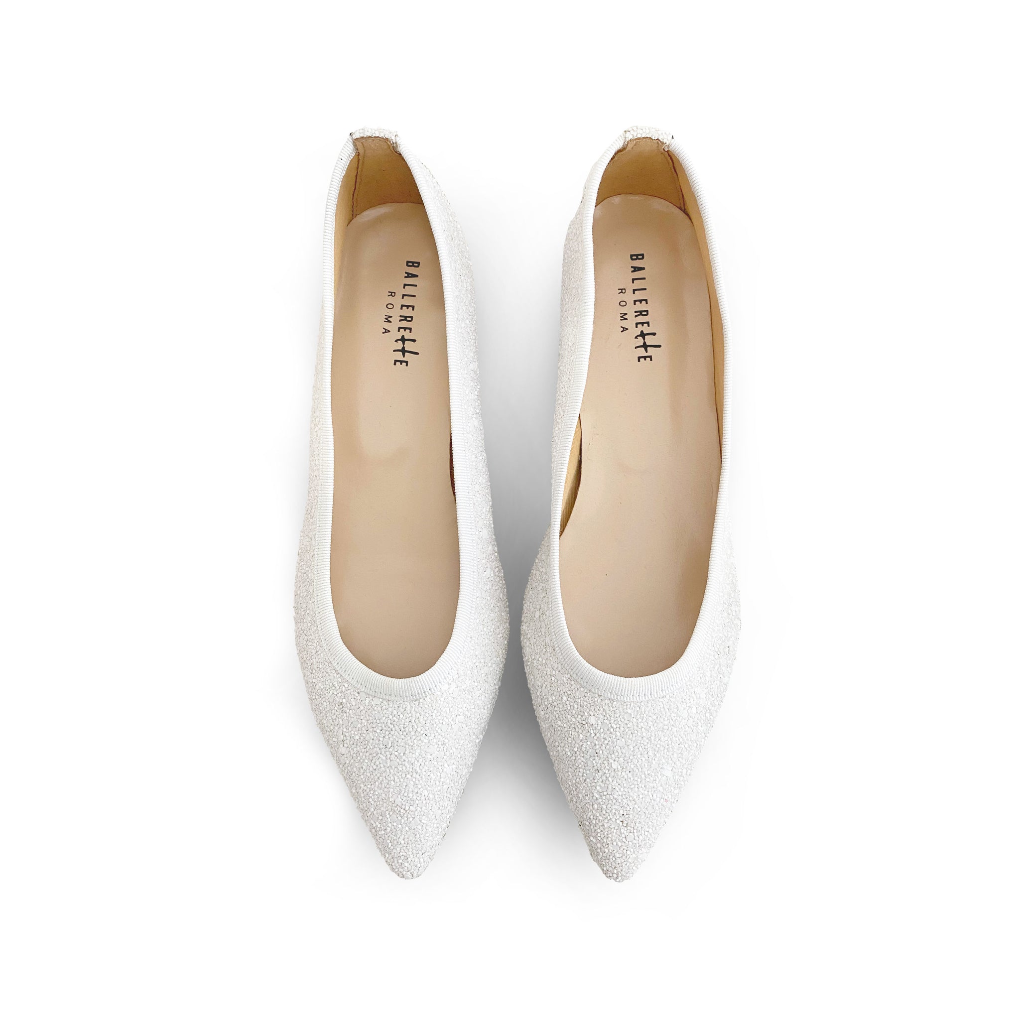 White glitter pointed toe ballet flats - Main Image
