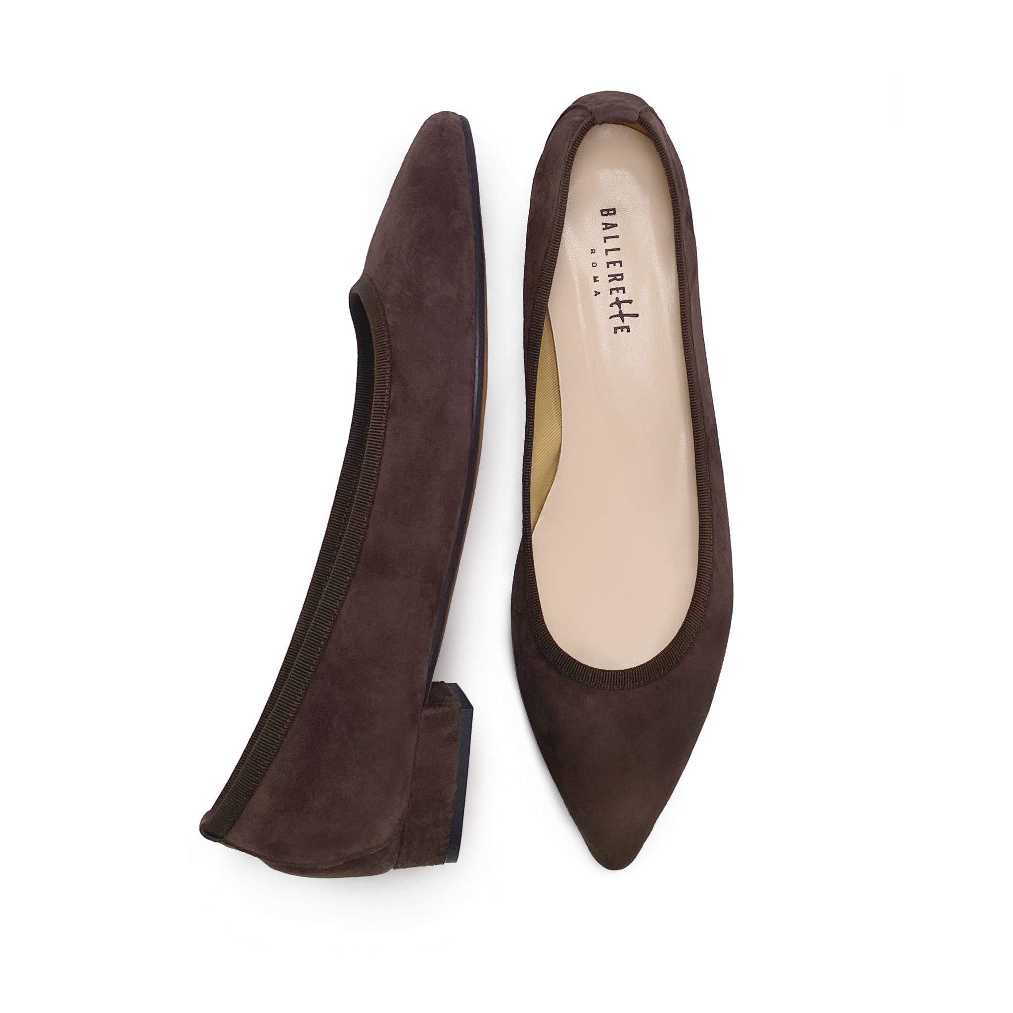 Pointed toe dark brown suede ballet flats - Main Image
