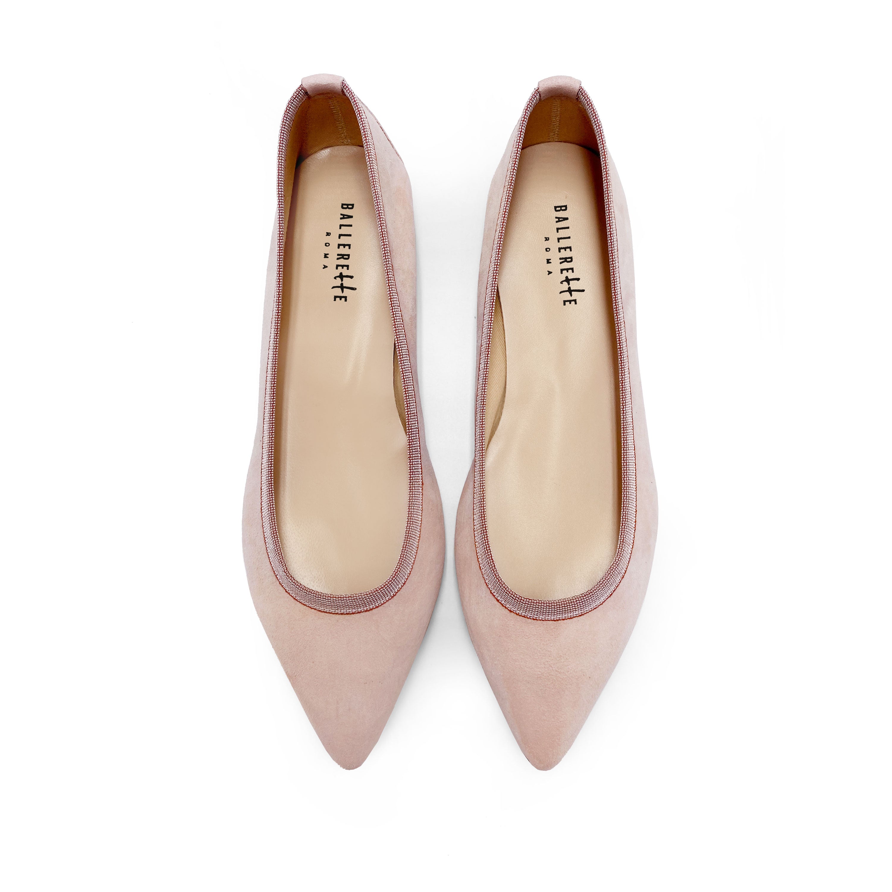 Pointed toe pink suede ballet flats