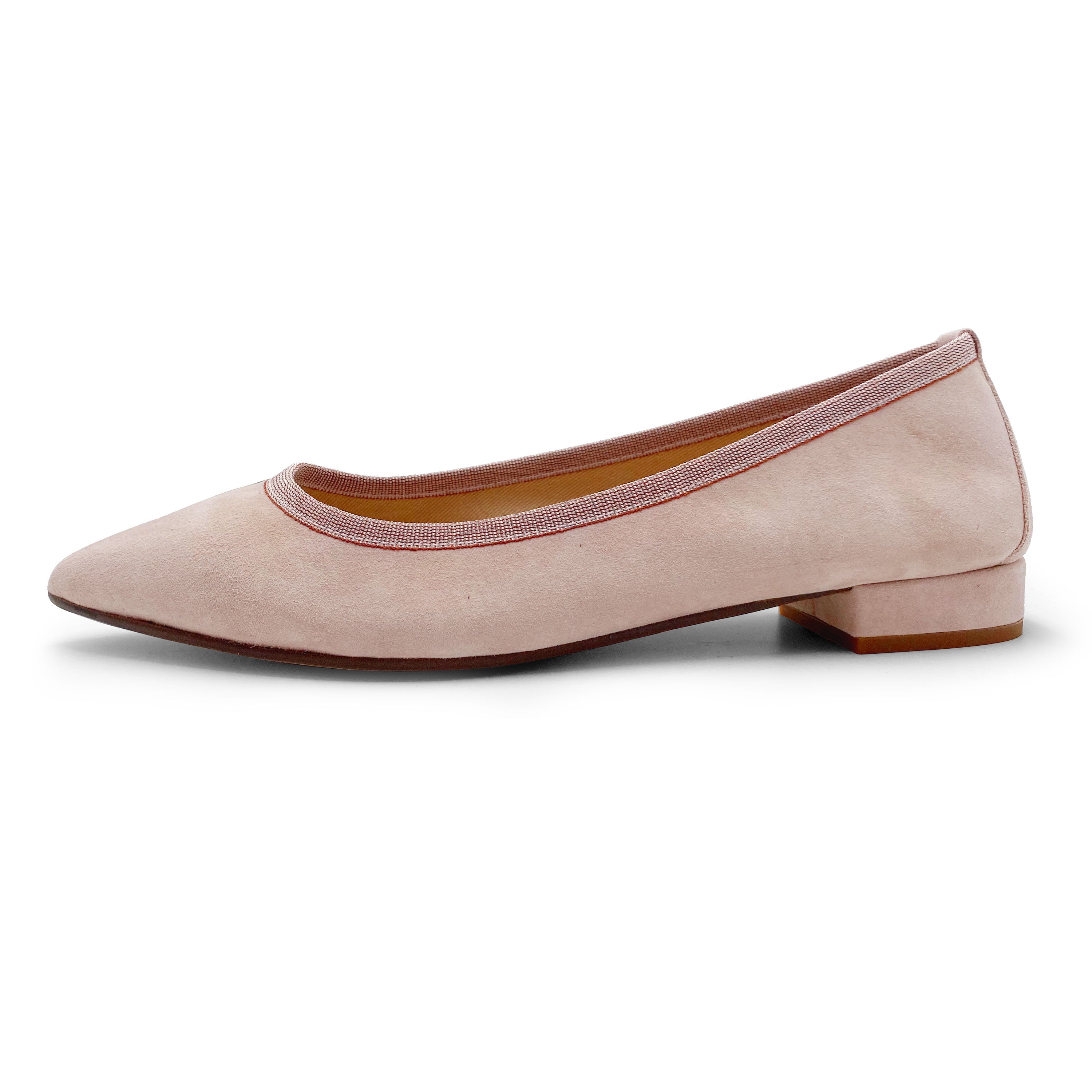 Pointed toe pink suede ballet flats