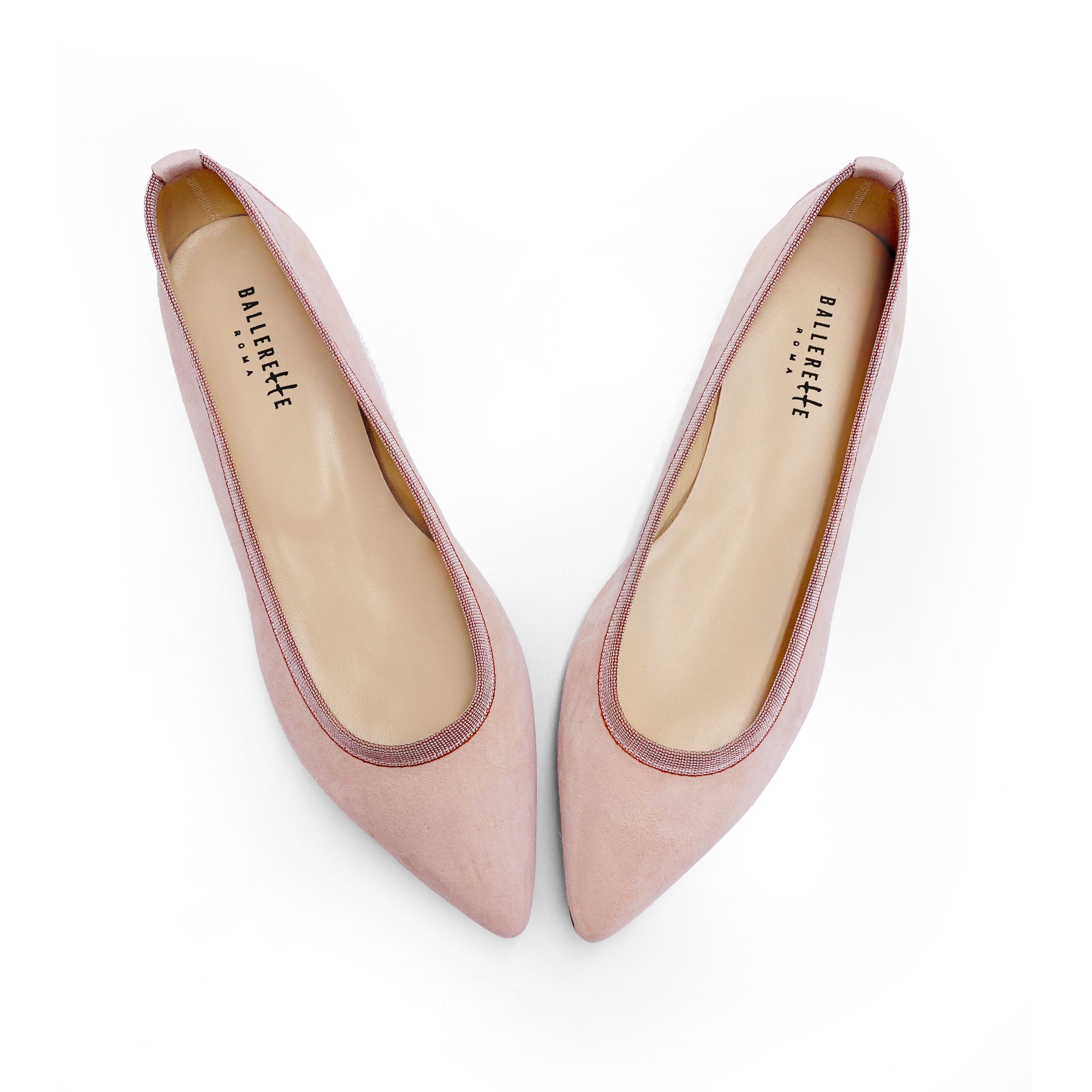 Pointed toe pink suede ballet flats