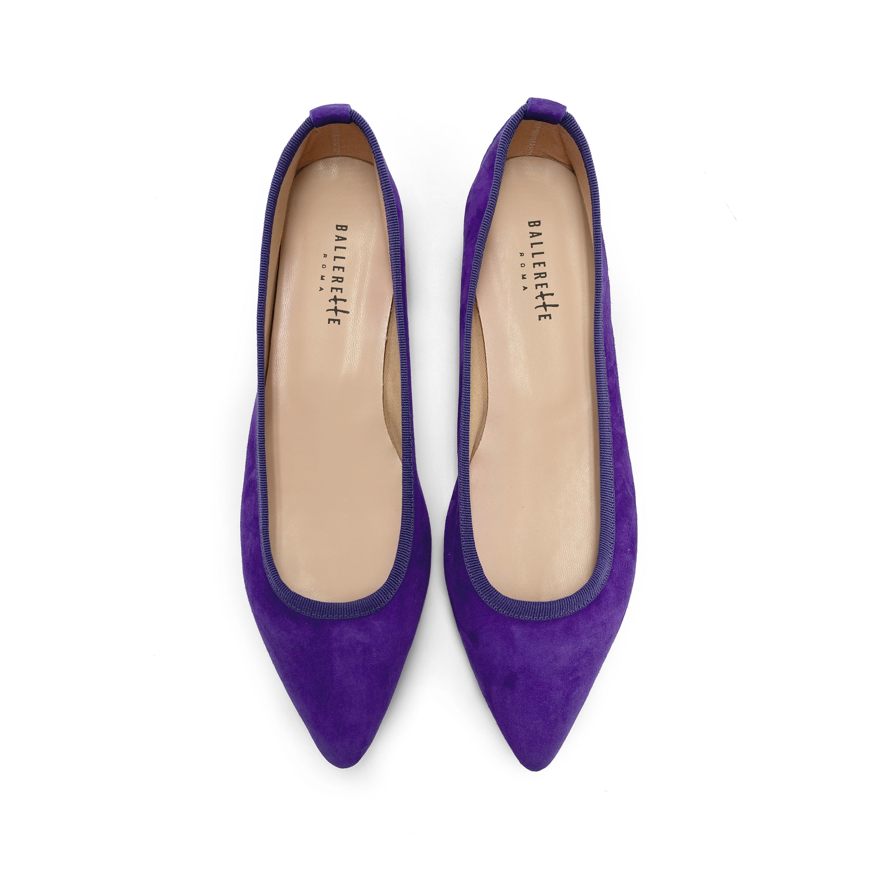 Bailarinas de ante morado con punta puntiaguda