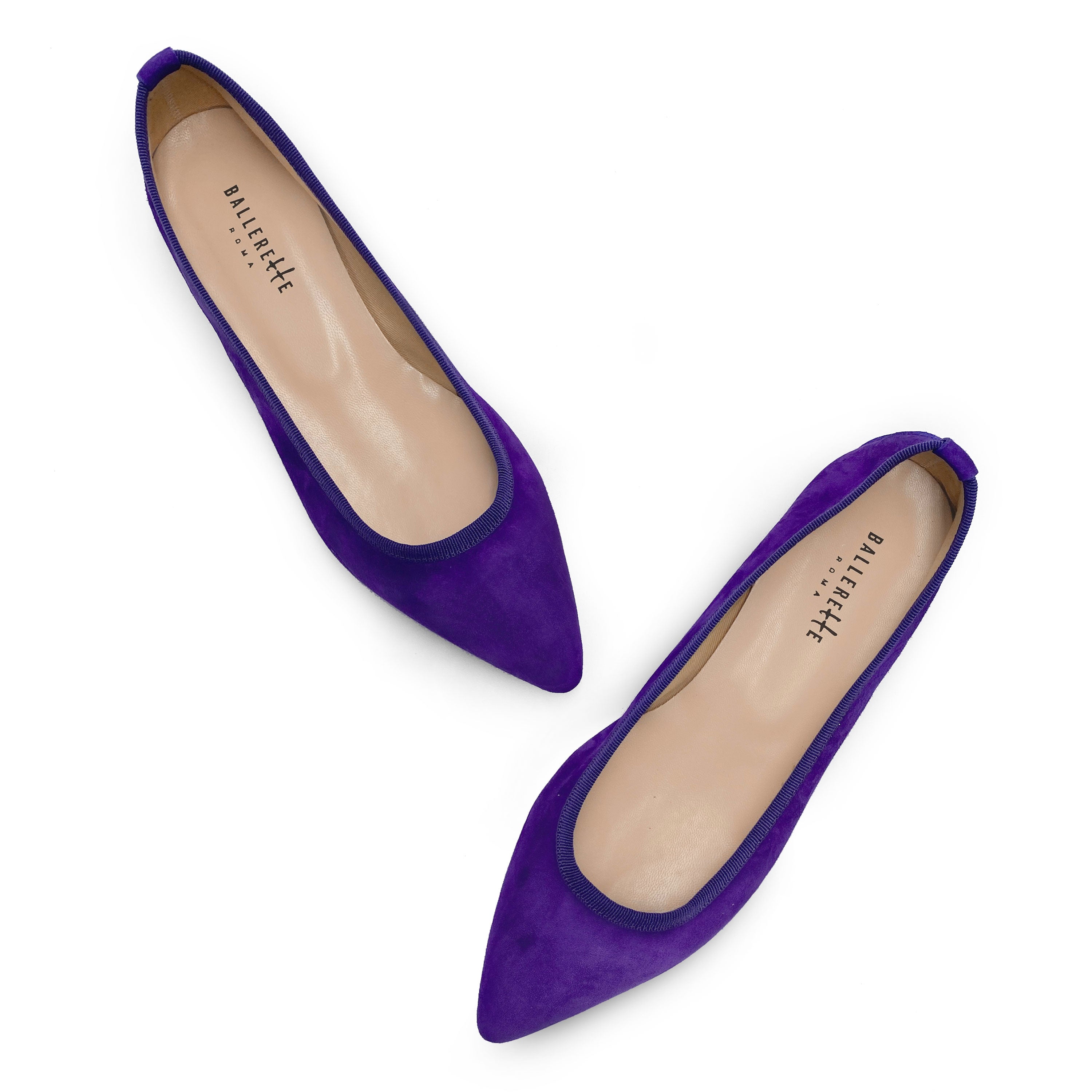 Bailarinas de ante morado con punta puntiaguda