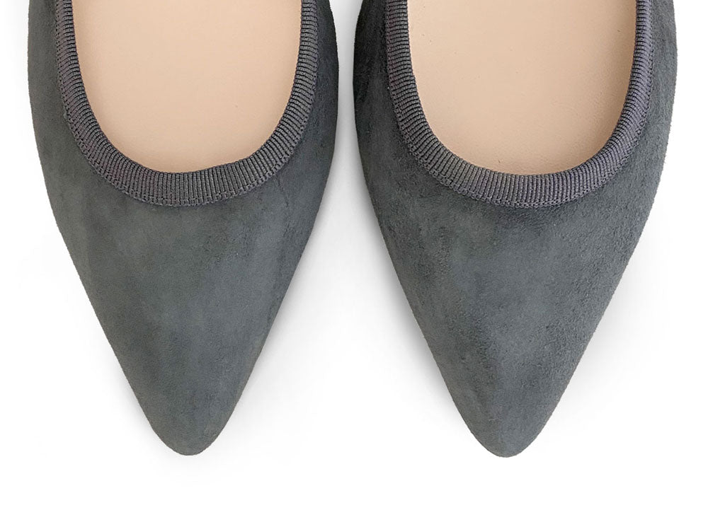 Pointed toe dark gray suede ballet flats