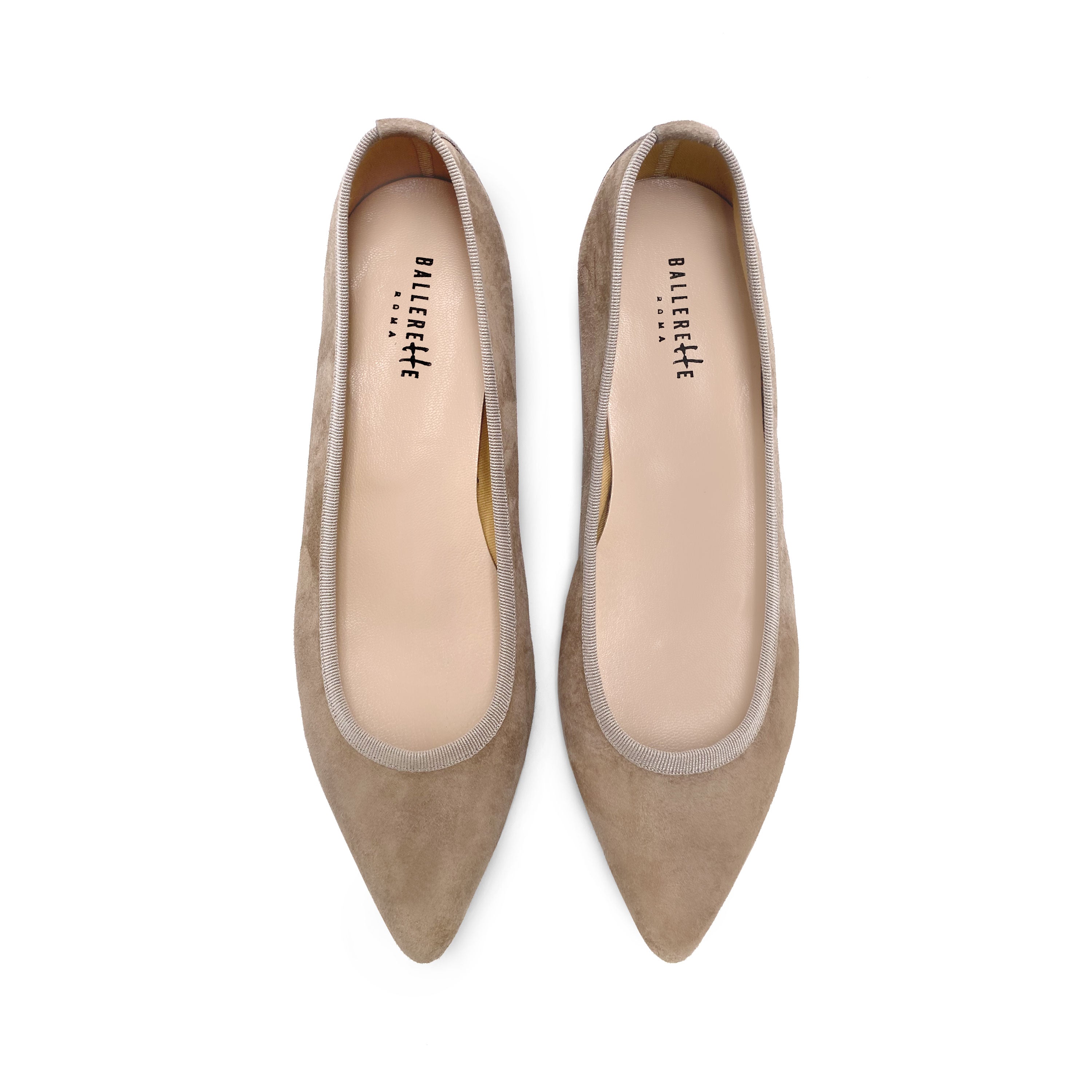 Pointed toe dove gray suede ballet flats