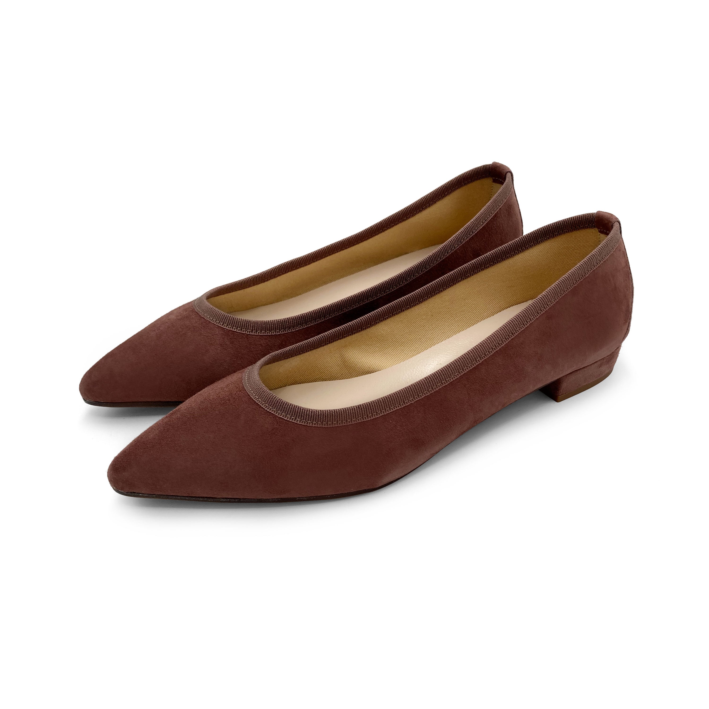 Pointed toe wine suede ballet flats