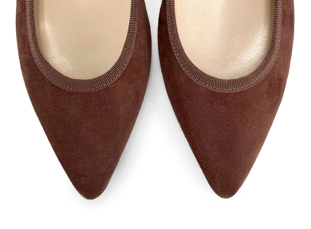 Pointed toe wine suede ballet flats