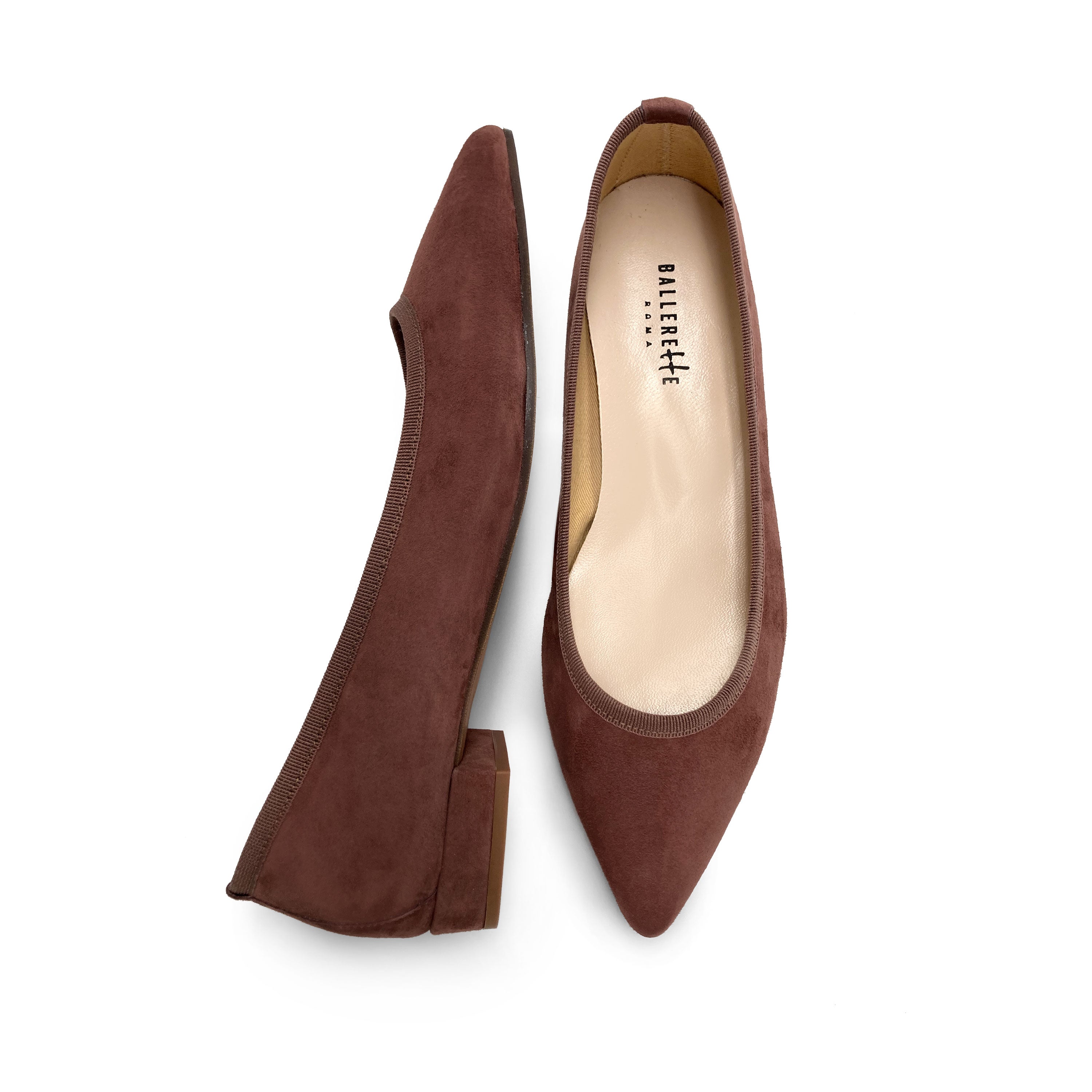 Pointed toe wine suede ballet flats
