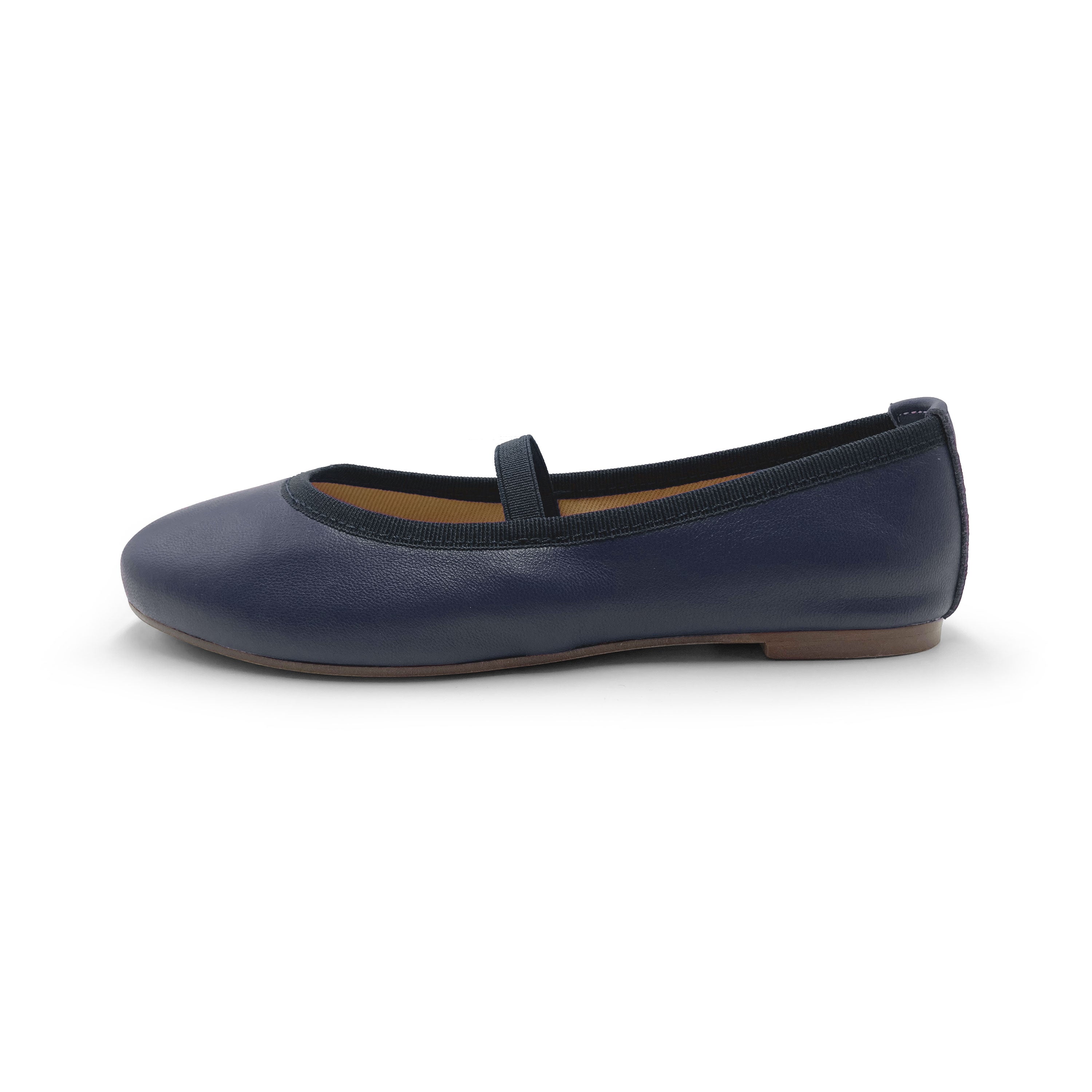 Ballerine bambina blu in pelle con elastico