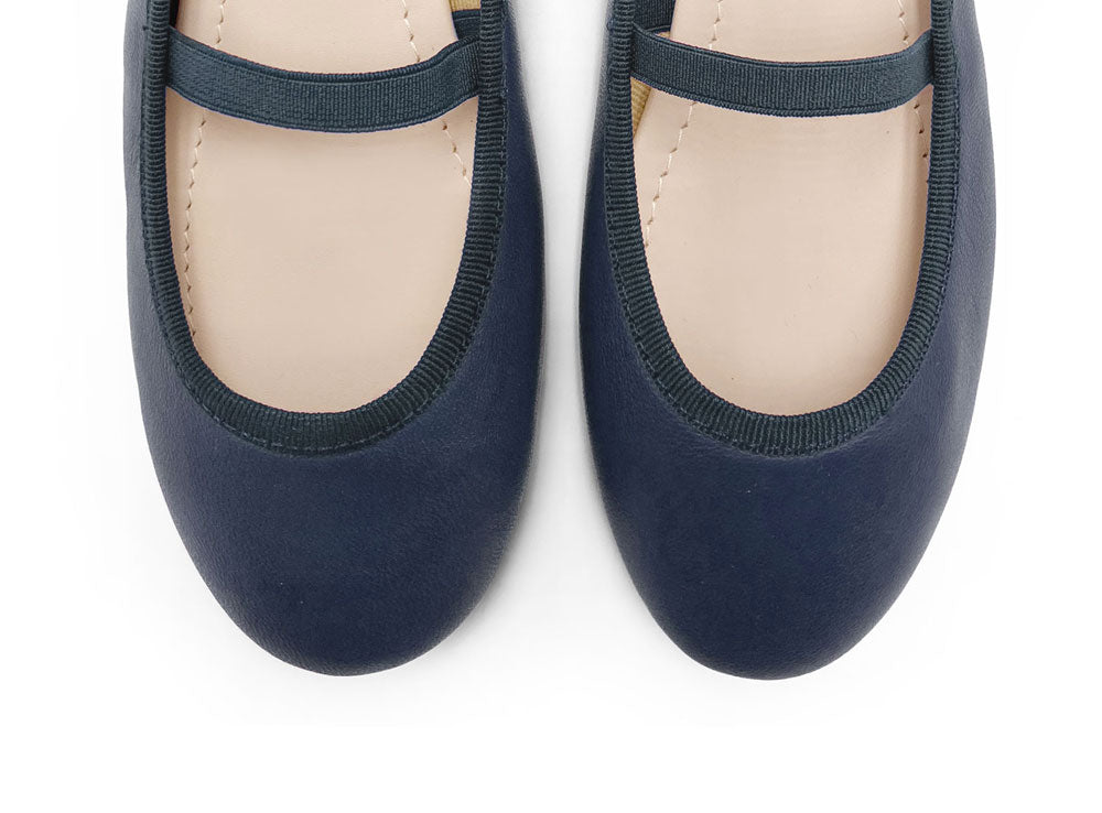 Ballerine bambina blu in pelle con elastico