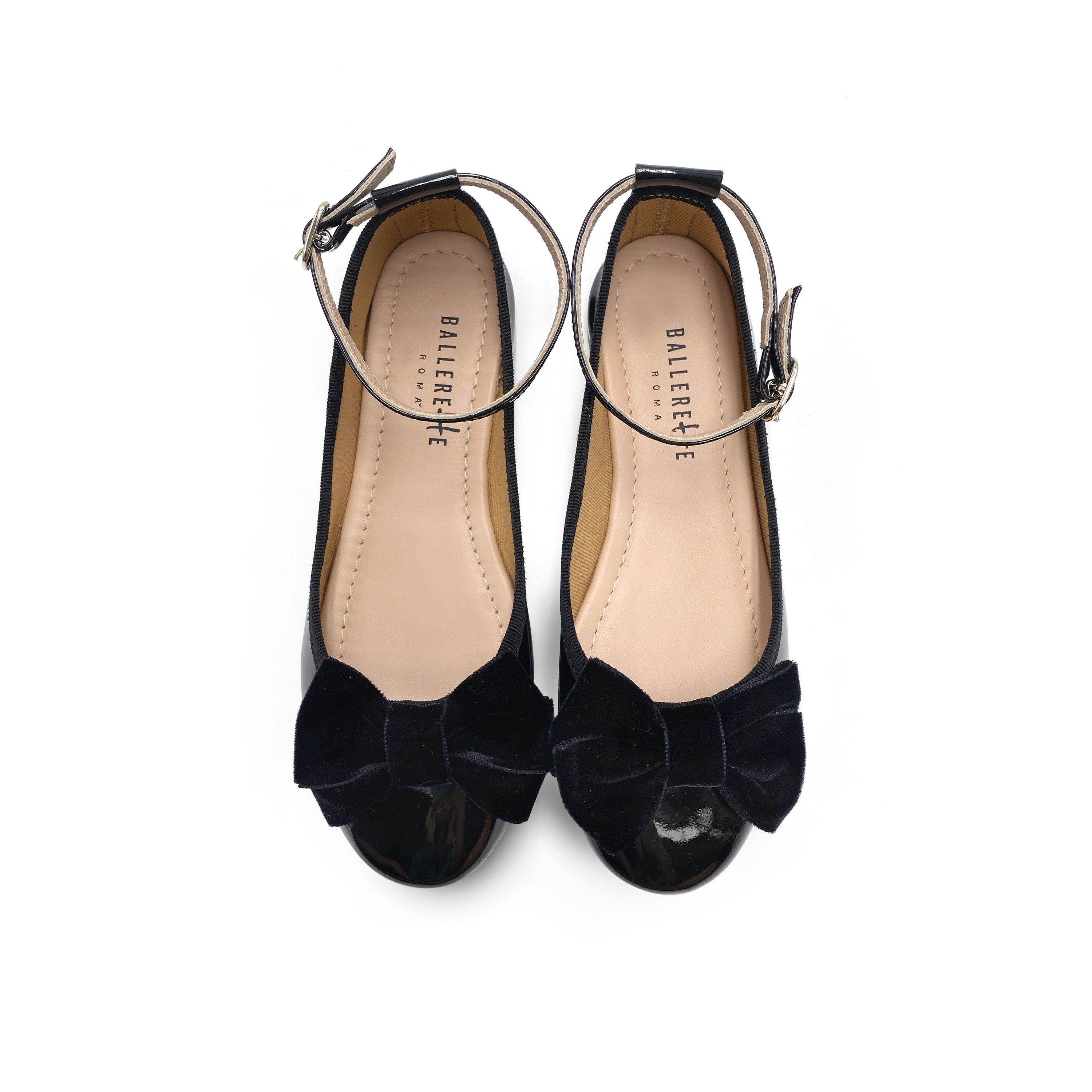 Ballerine da bambina in vernice nera e fiocco in velluto