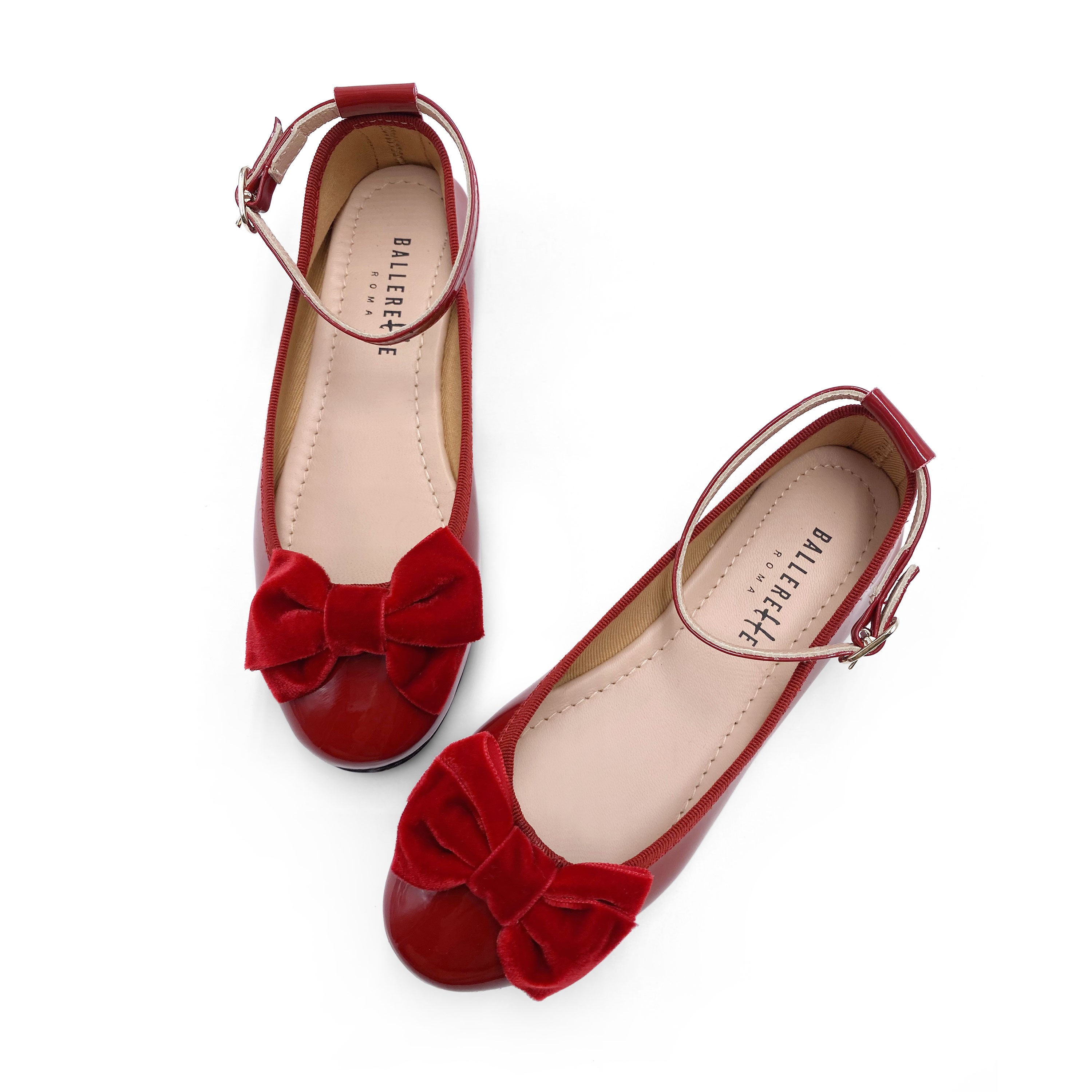 Ballerine da bambina in vernice rossa e fiocco in velluto