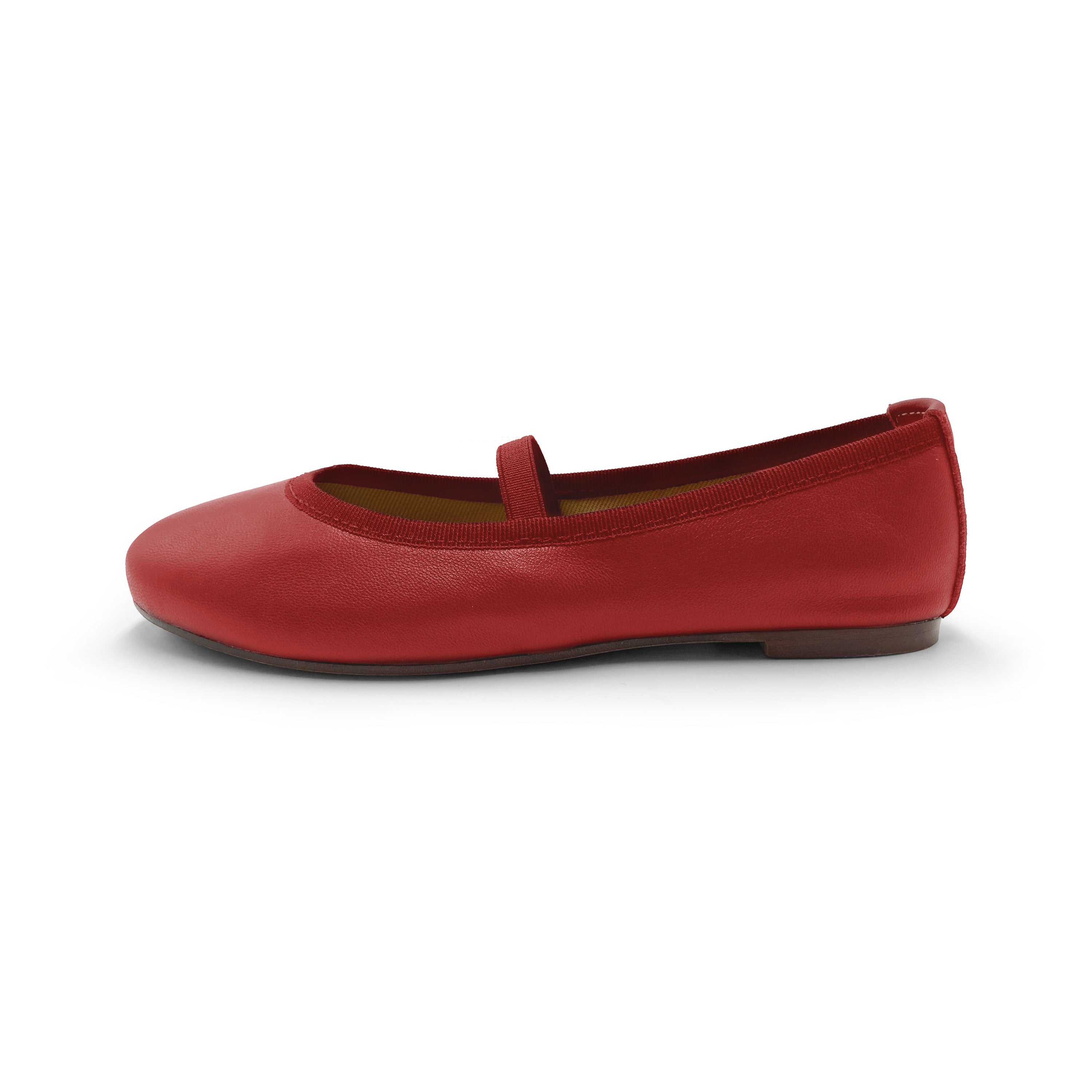 Red leather girls ballet flats with elastic band