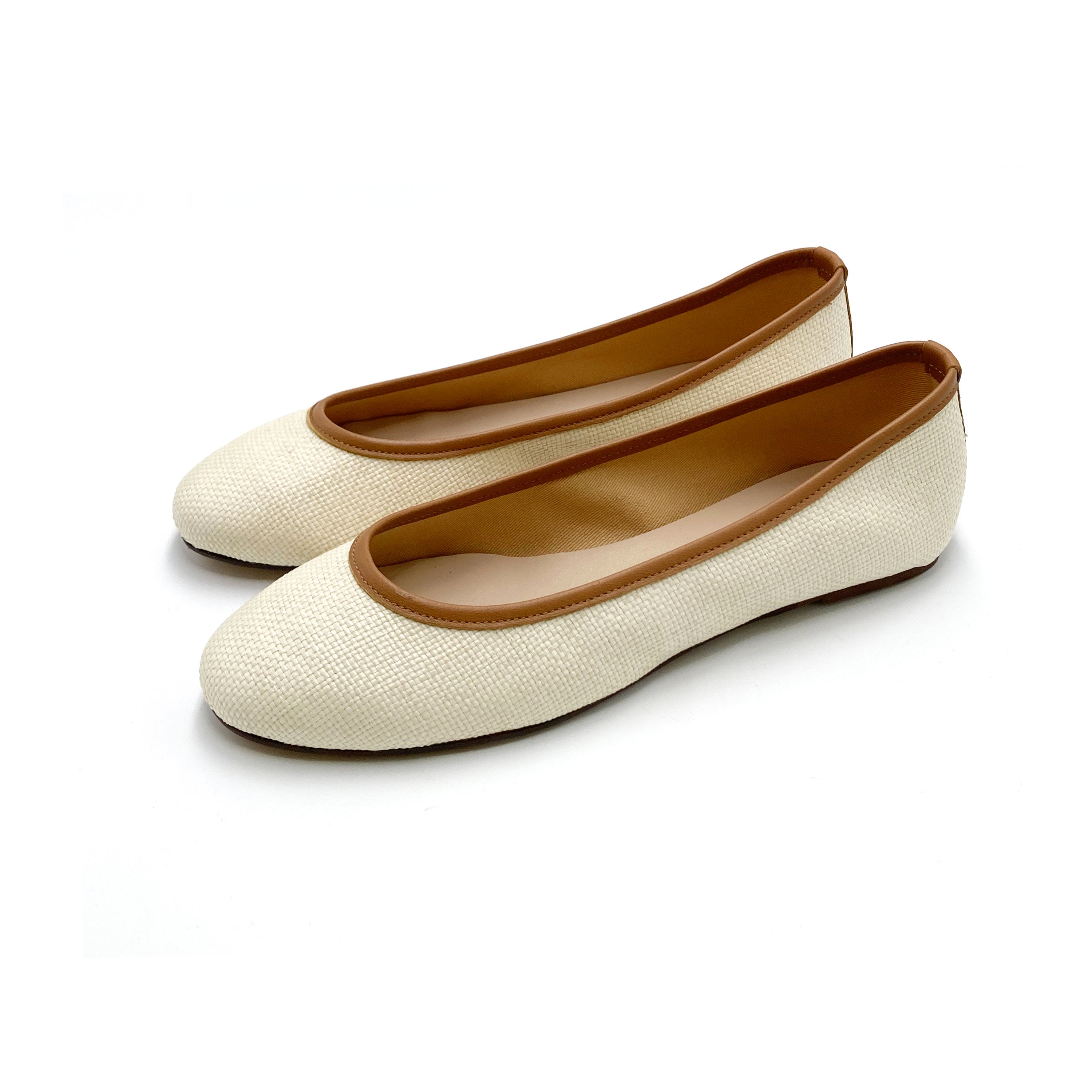 Beige summer raffia ballet flats
