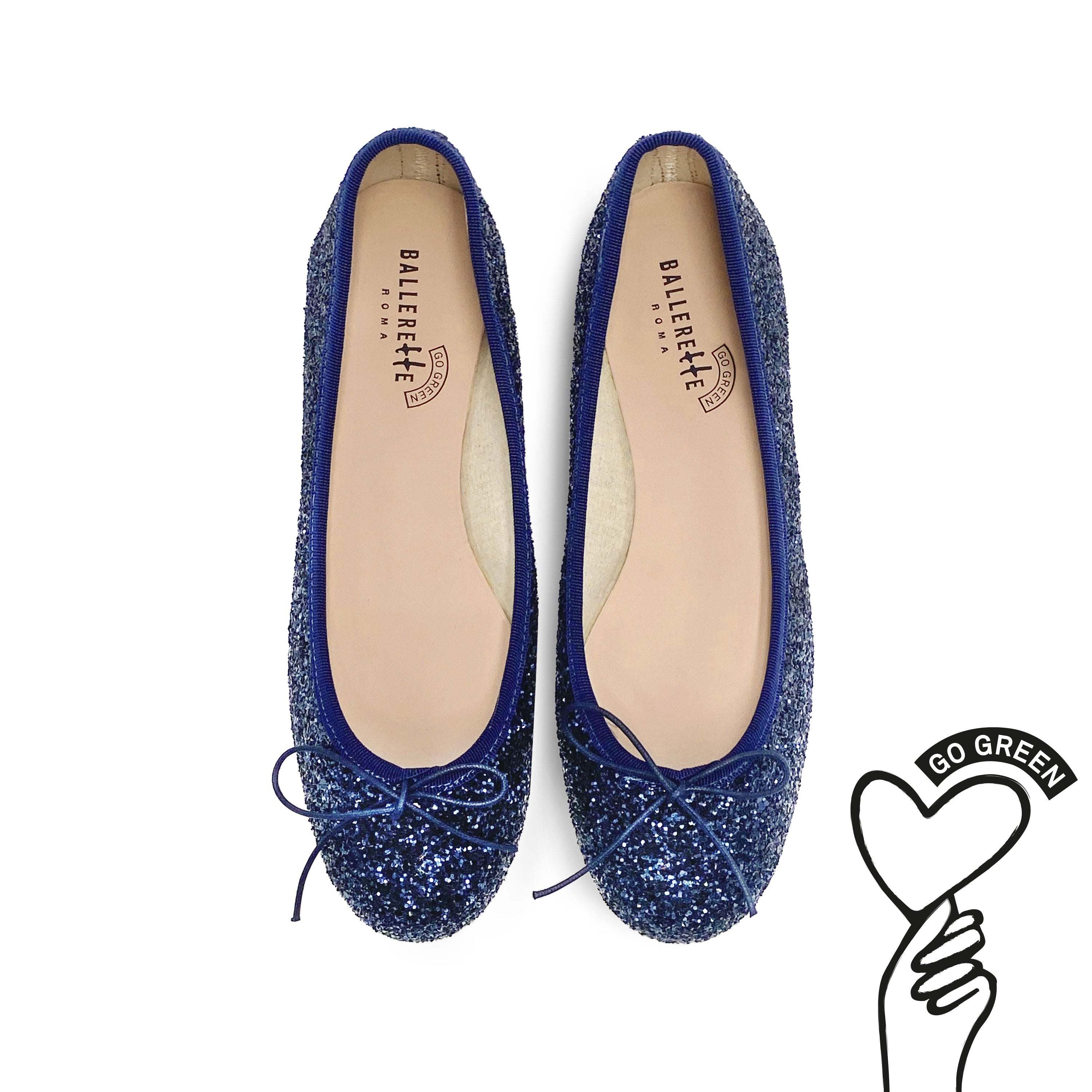 Colección TT GO GREEN - Bailarinas de purpurina azul en tejido ECO