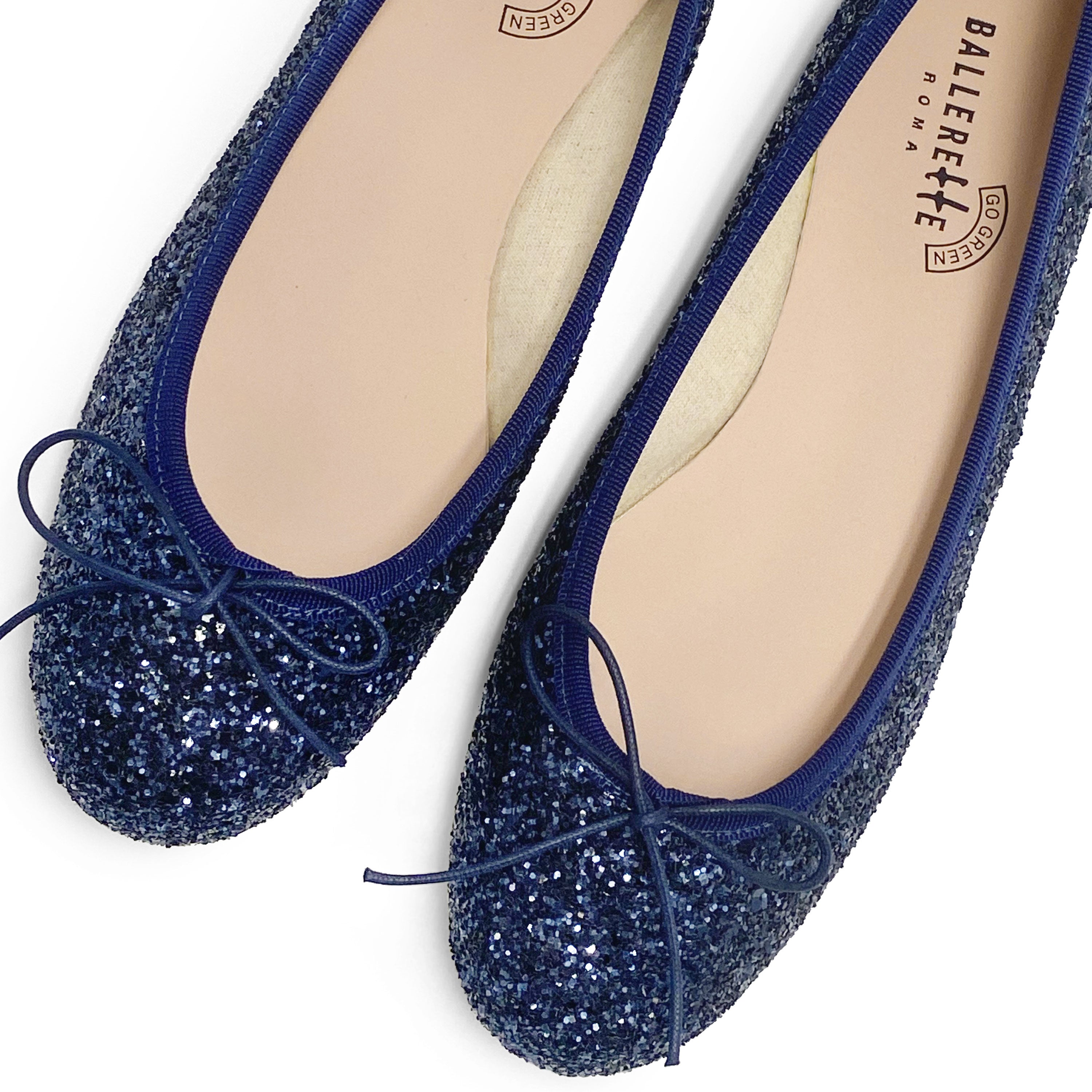 Colección TT GO GREEN - Bailarinas de purpurina azul en tejido ECO