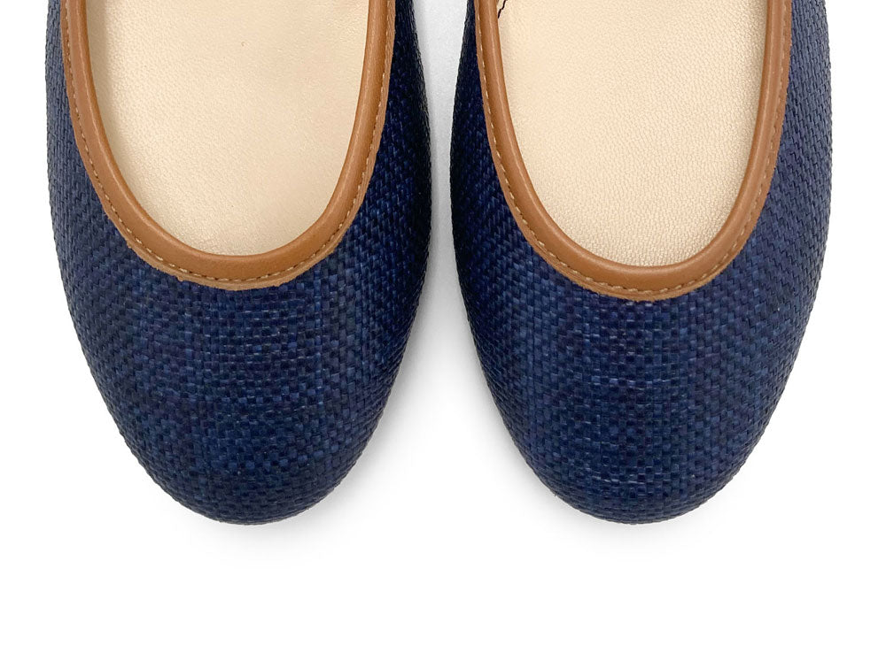 Blue summer raffia ballet flats