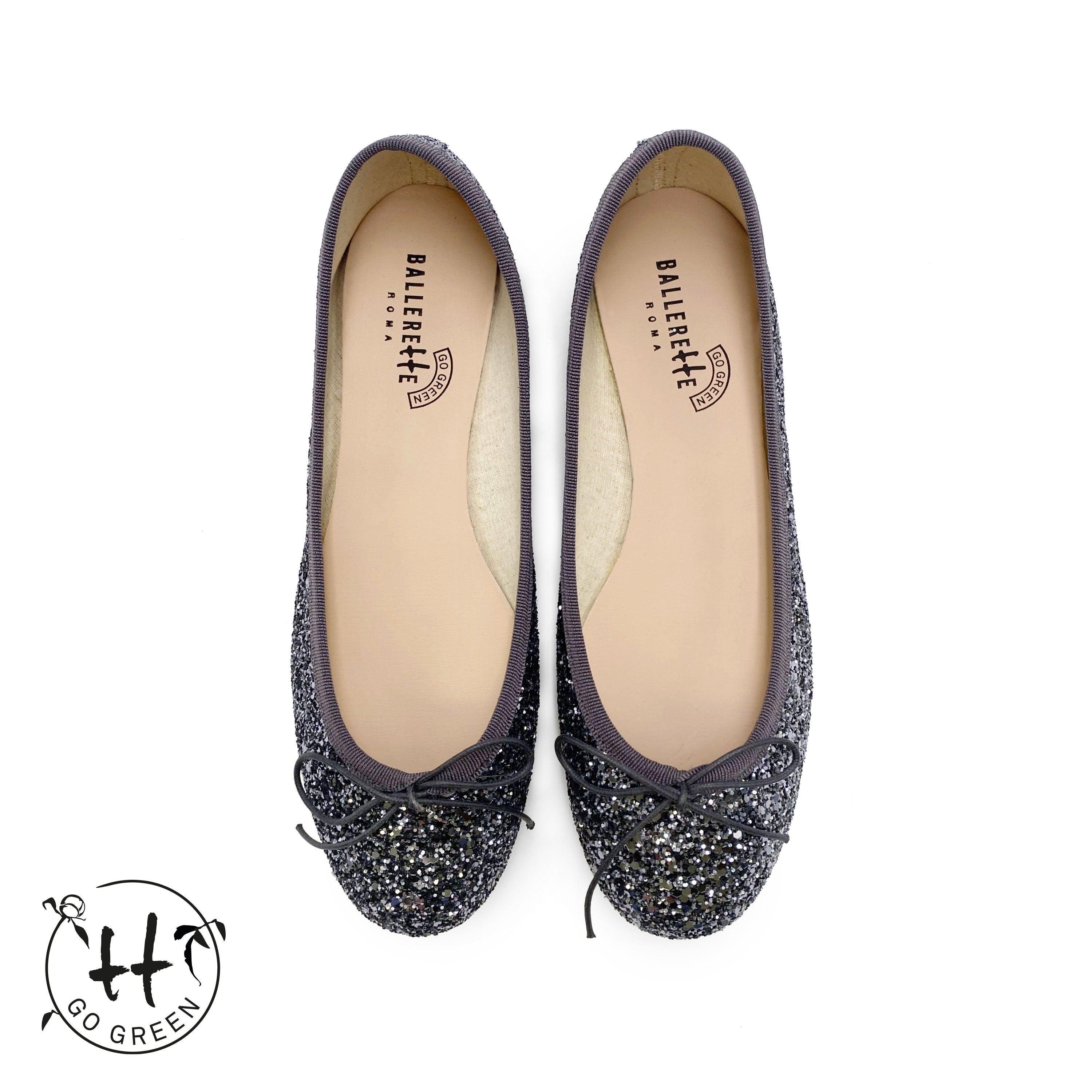 TT GO GREEN Collection - Ballerine glitterate ferro in tessuto ECO