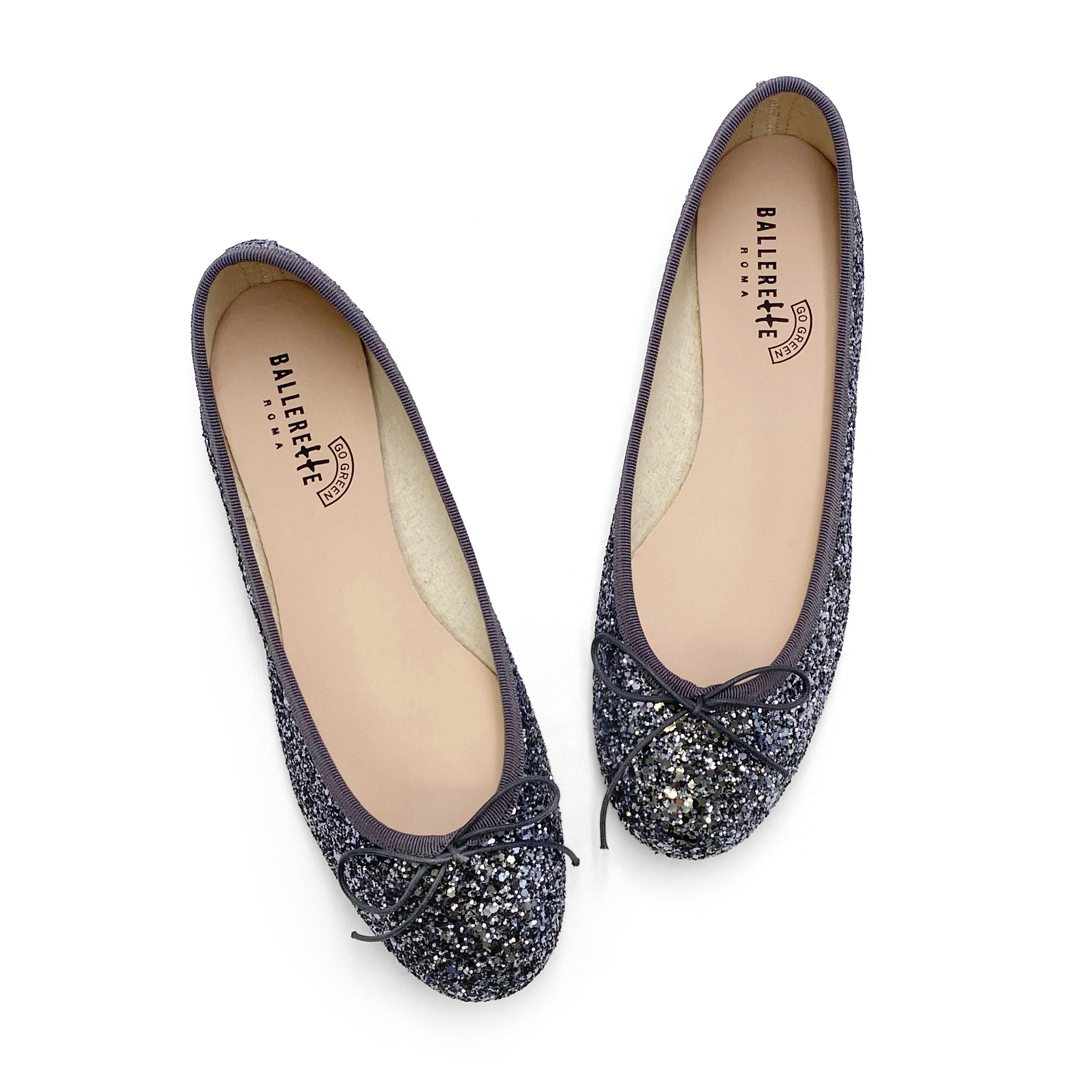 TT GO GREEN Collection - Ballerine glitterate ferro in tessuto ECO