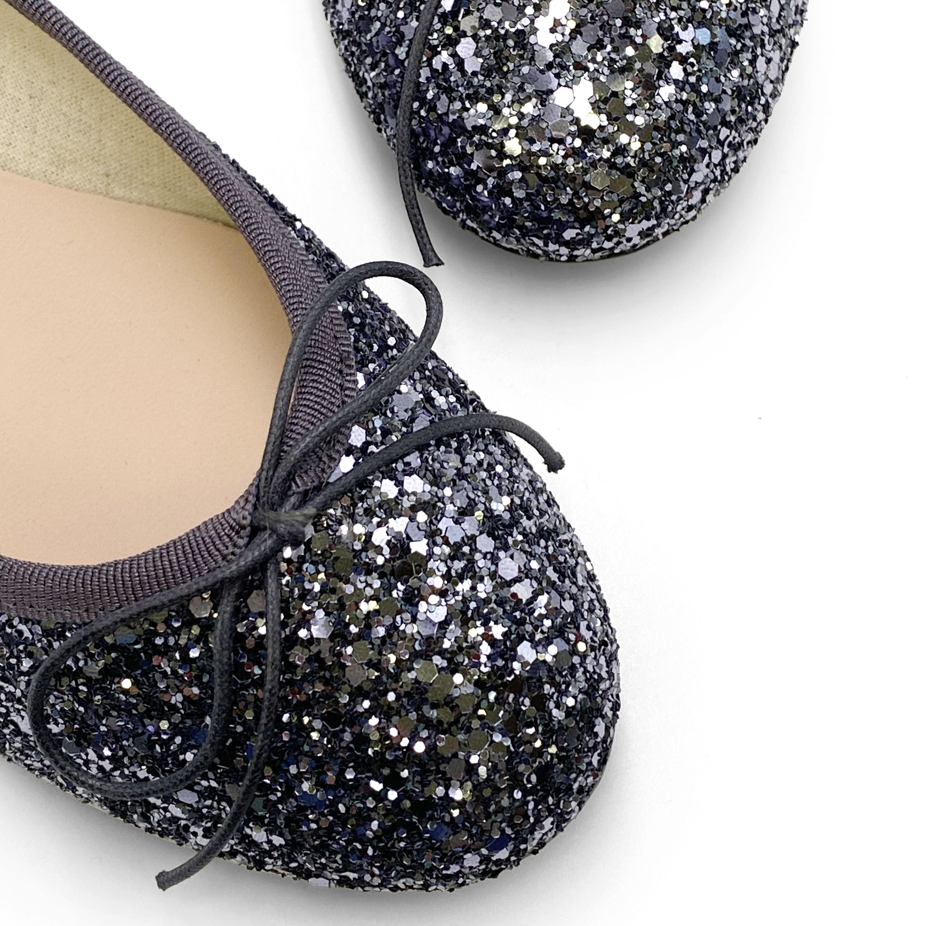 TT GO GREEN Collection - Ballerine glitterate ferro in tessuto ECO