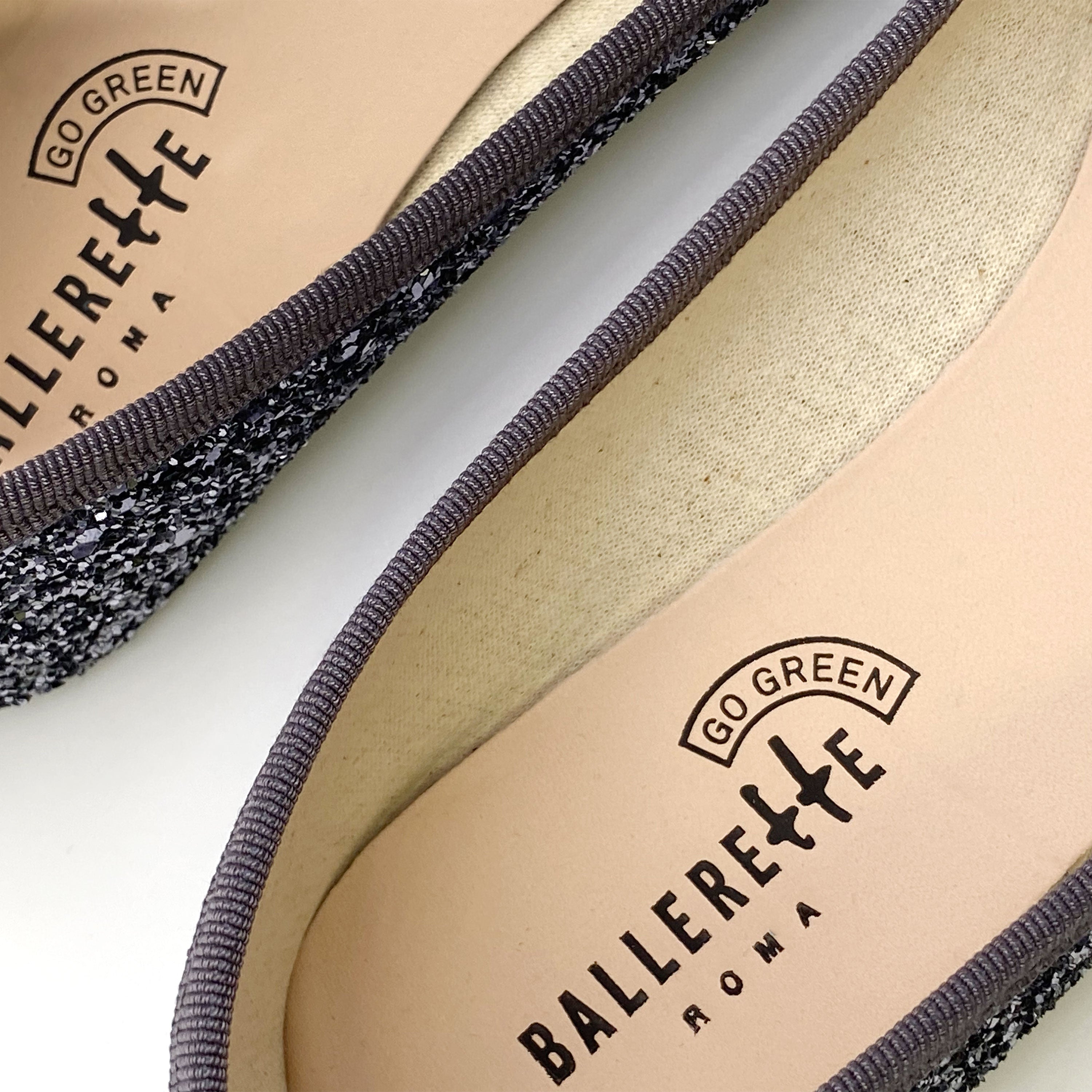 TT GO GREEN Collection - Ballerine glitterate ferro in tessuto ECO