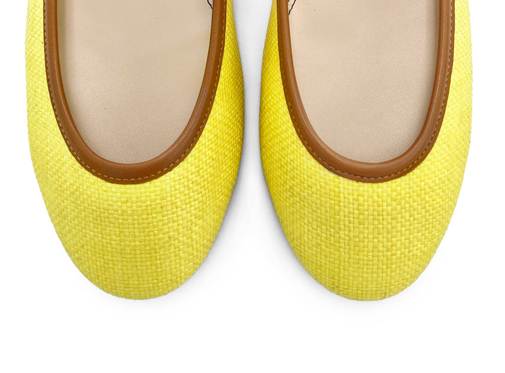 Yellow summer raffia ballet flats