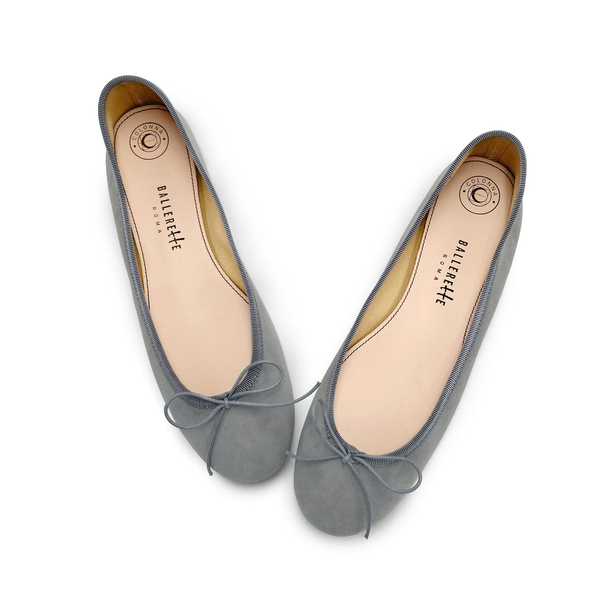 Grey Suede Round Toe Ballet Flats