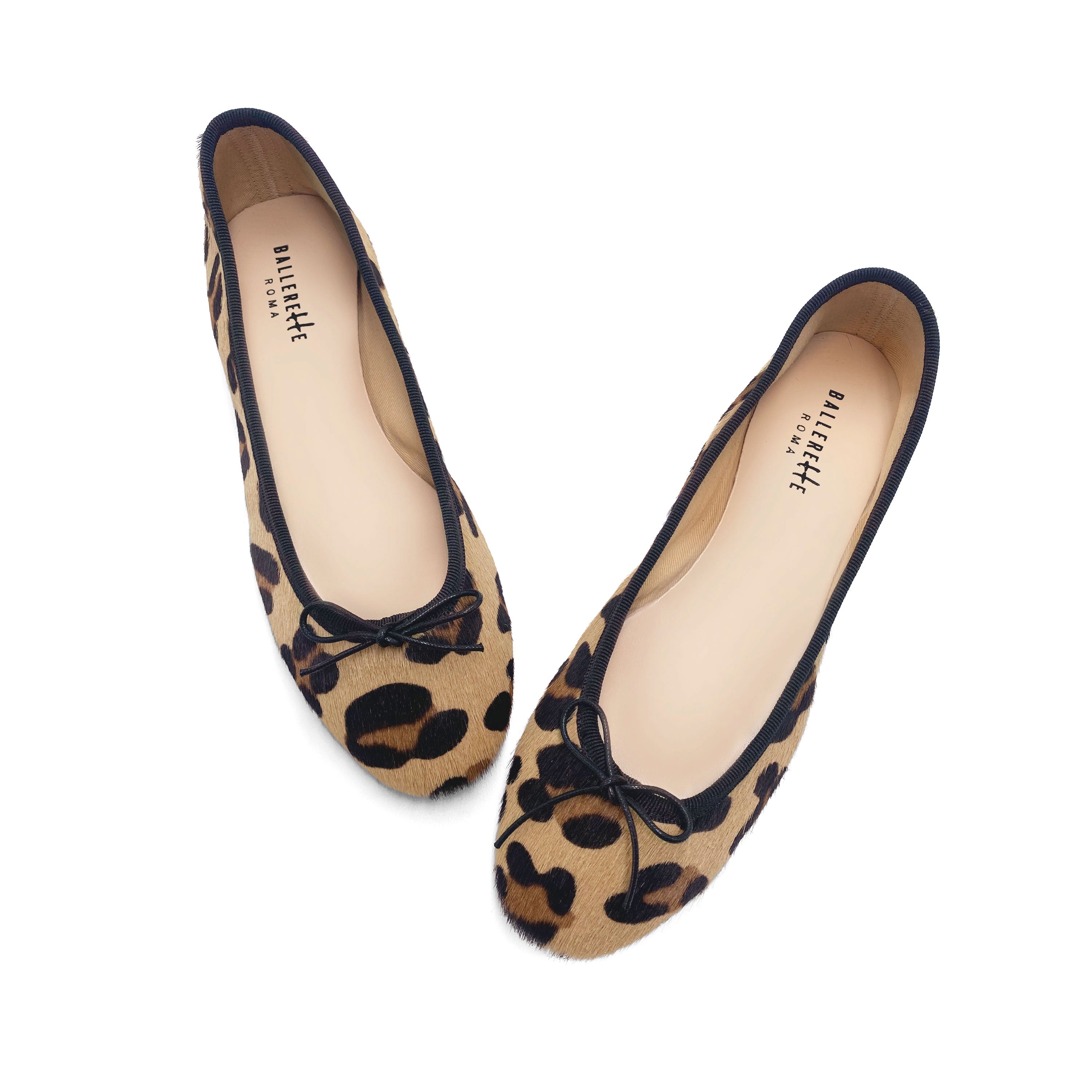 Leopard spotted calf hair round toe ballet flats