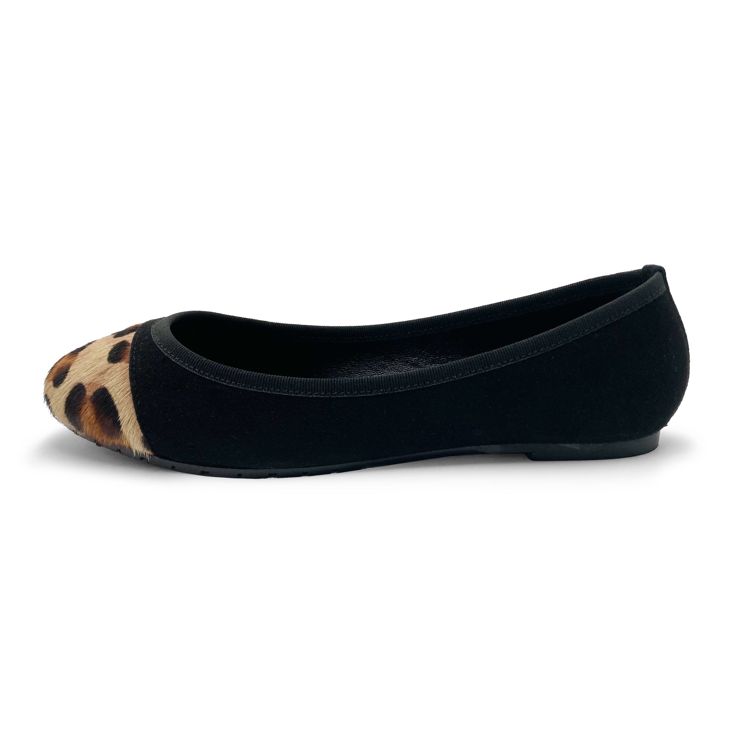 Ballerines en daim noir à bout tacheté animalier