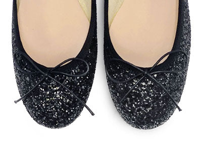 Colección TT GO GREEN - Bailarinas negras de purpurina en tejido ECO