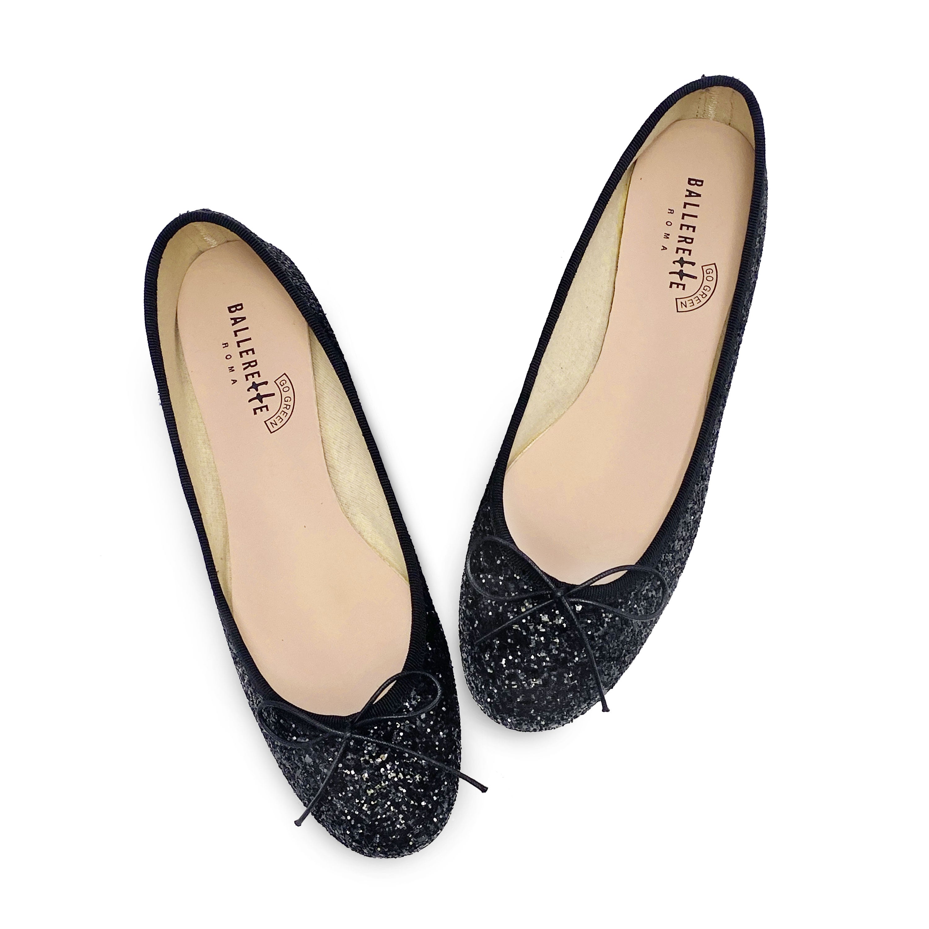 Colección TT GO GREEN - Bailarinas negras de purpurina en tejido ECO