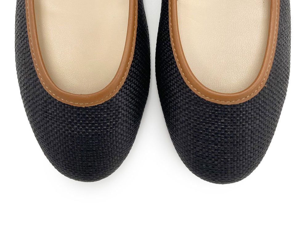 Black summer raffia ballet flats