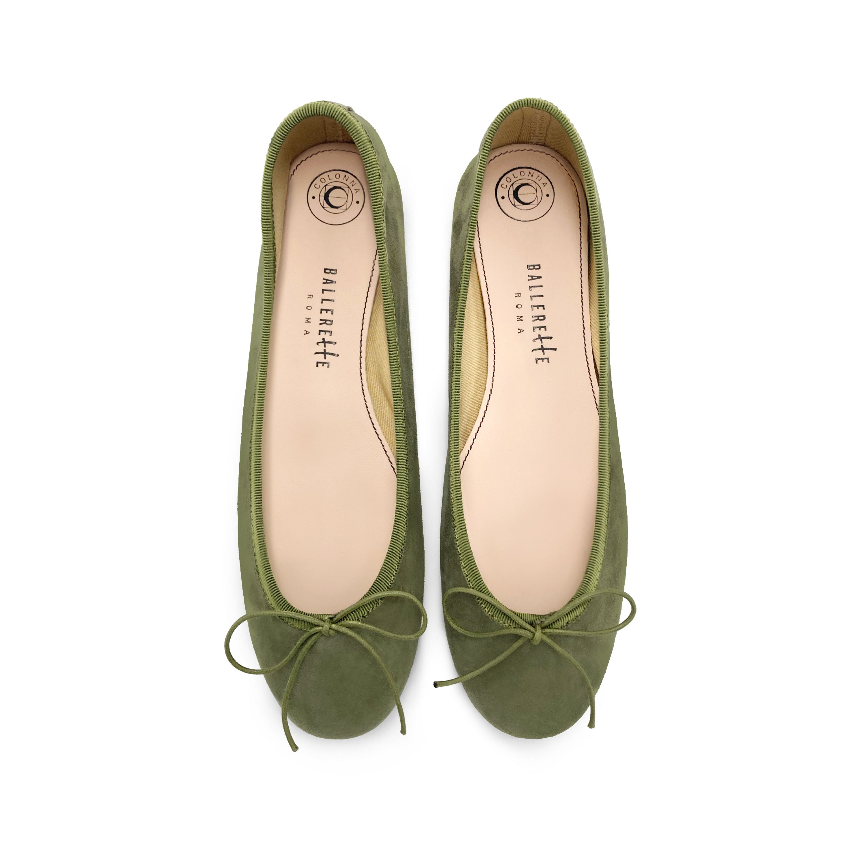 Green suede ballet flats