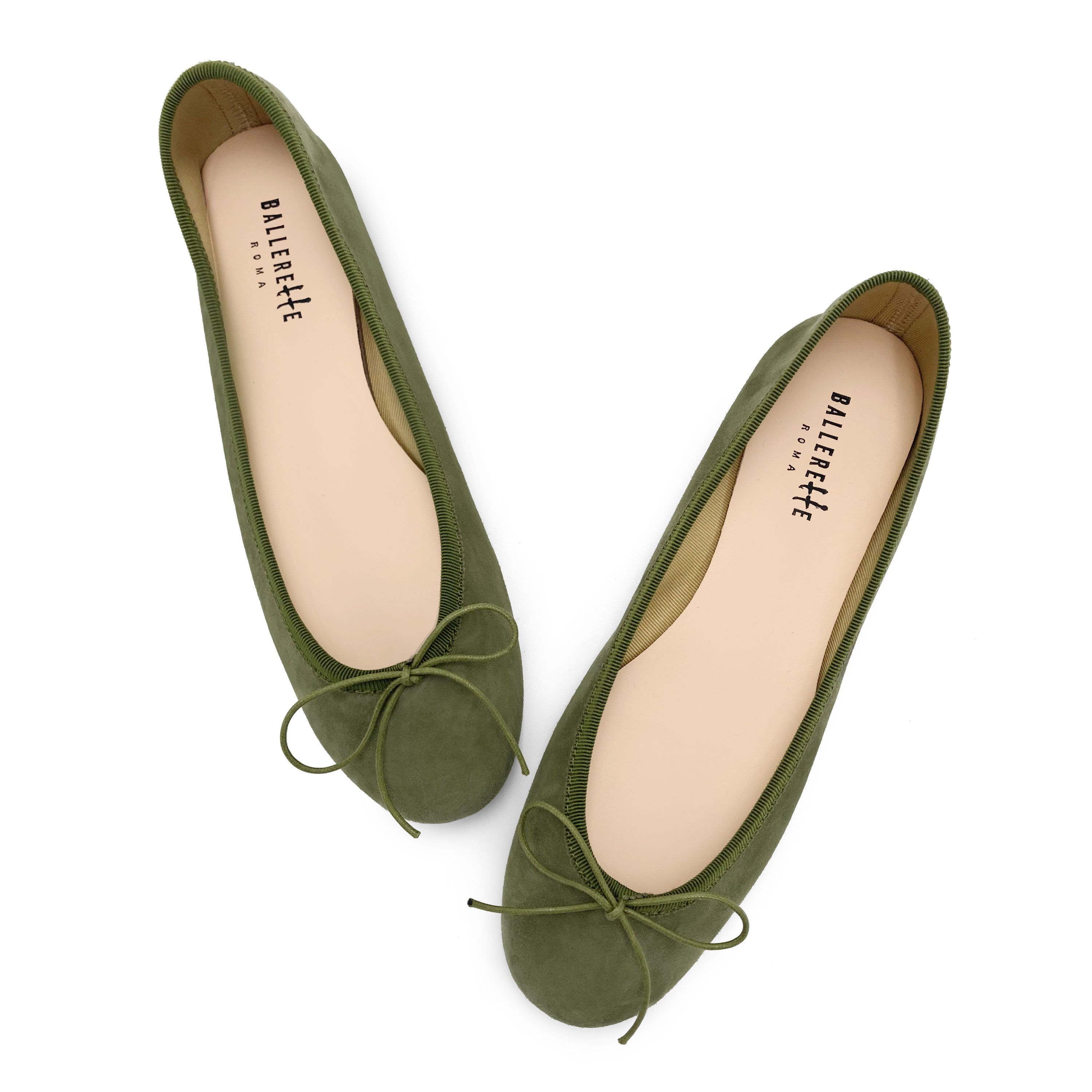 Grüne Wildlederballerinas