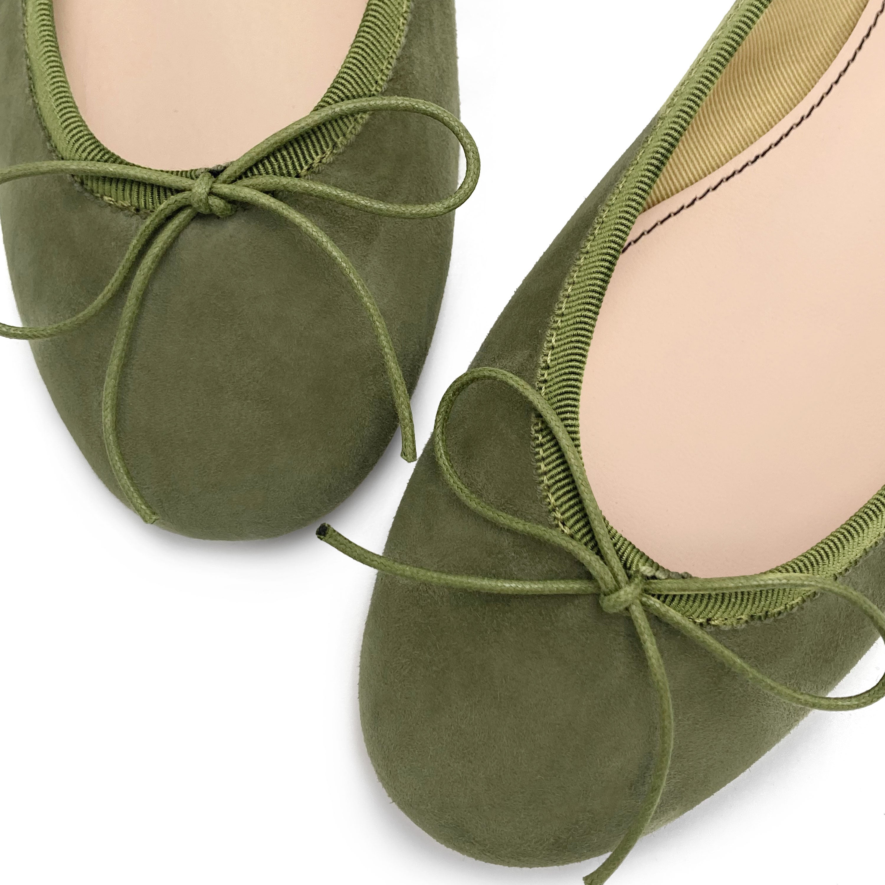 Green suede ballet flats
