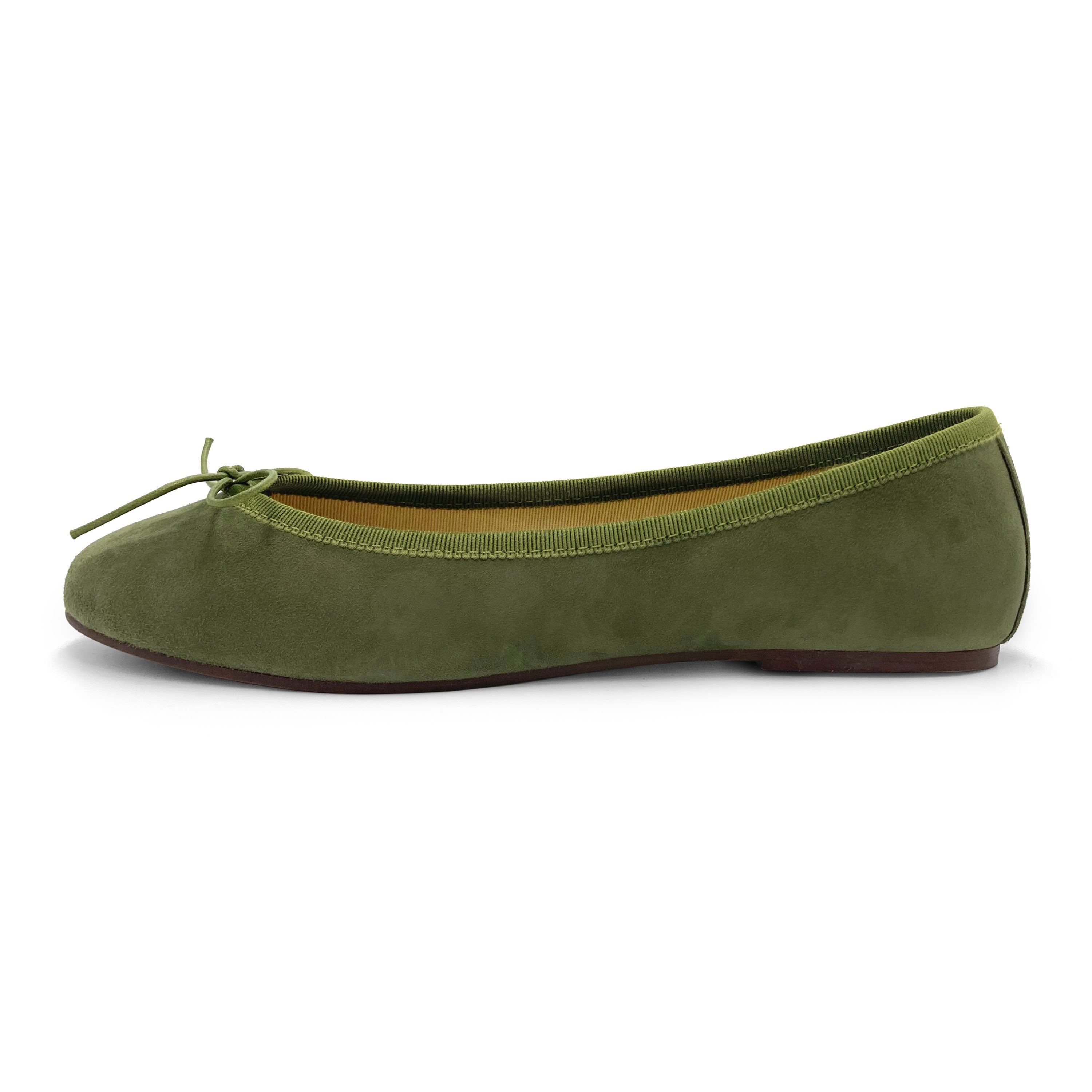 Green suede ballet flats