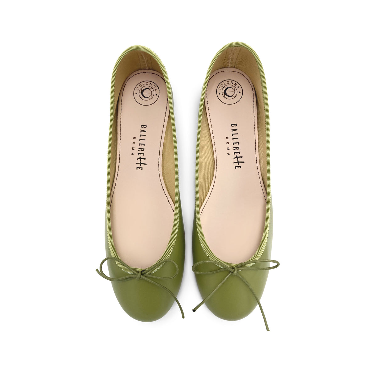 Olive green leather ballet flats