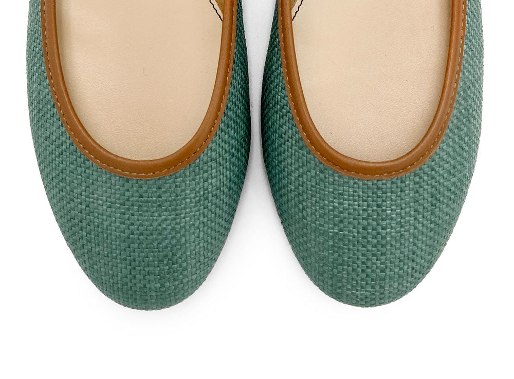 Green summer raffia ballet flats