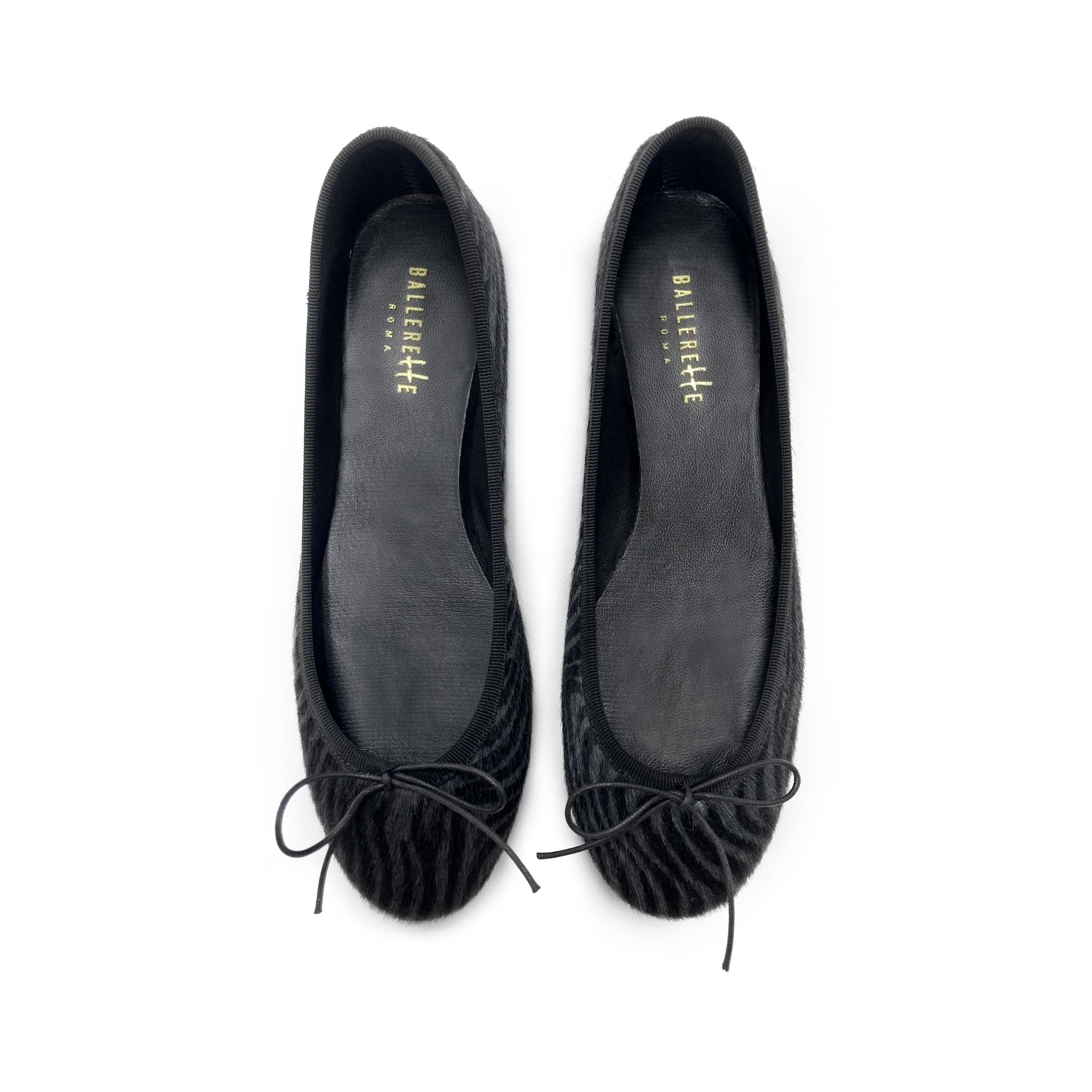 Zebra black and gray calf hair ballet flats