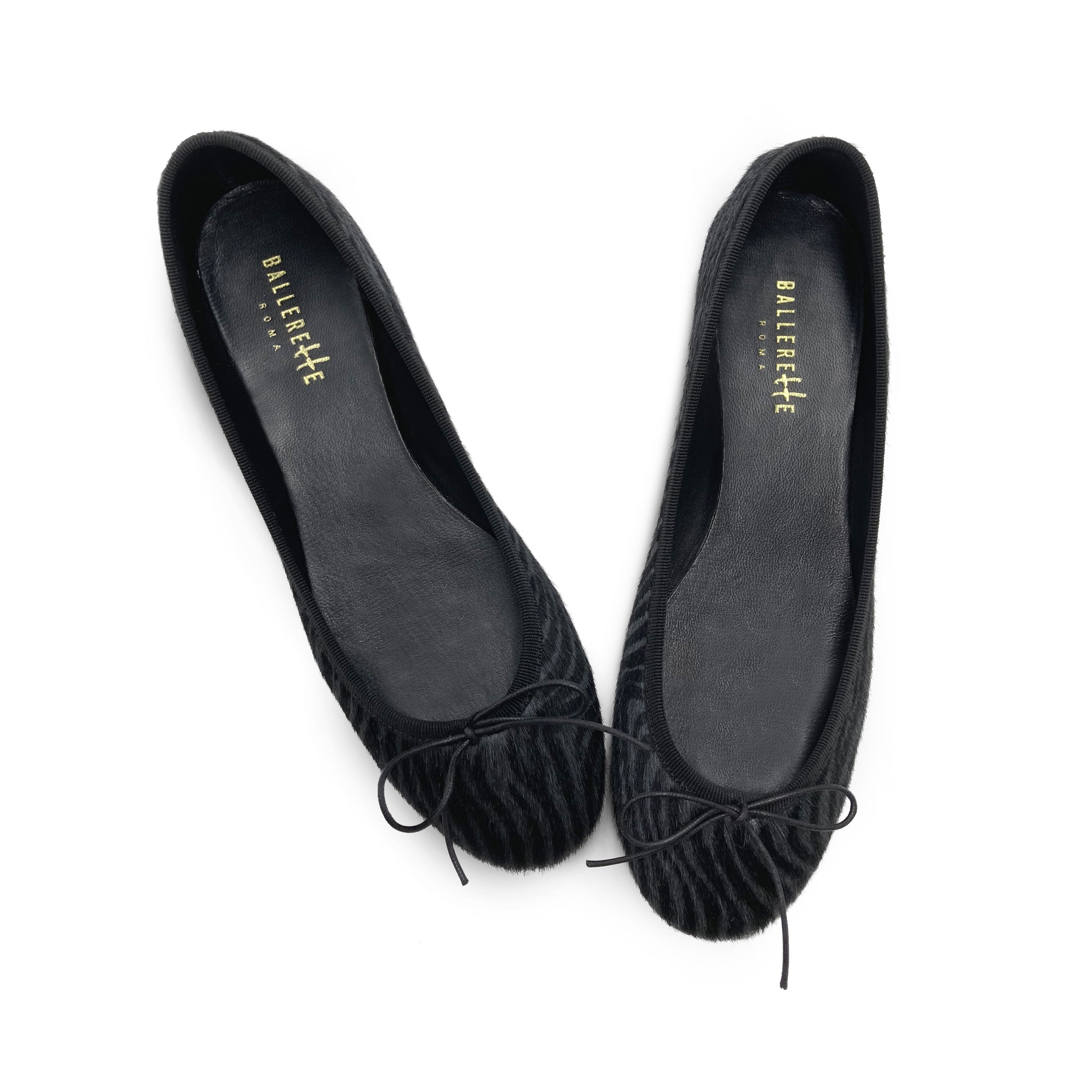 Zebra black and gray calf hair ballet flats